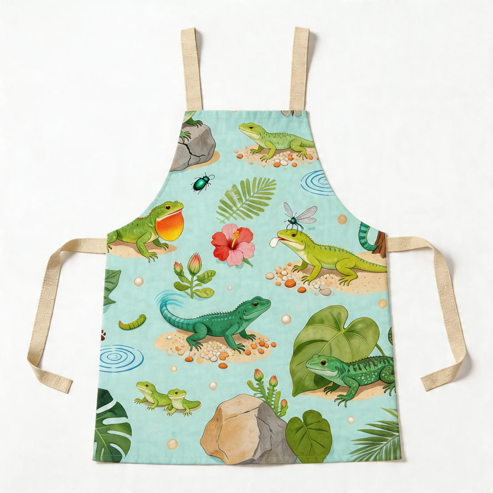 Tropical Lizard Collage All-Over Print Apron — flat lay
