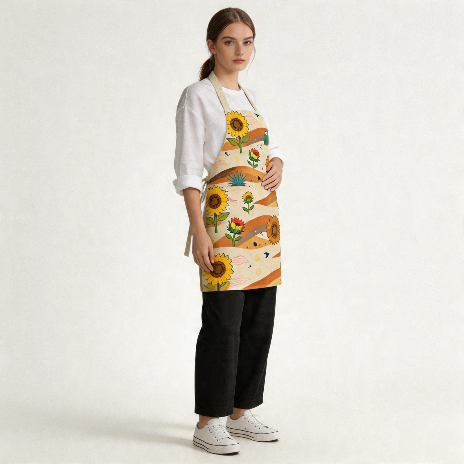Desert Sunflowers All-Over Print Apron — worn by model