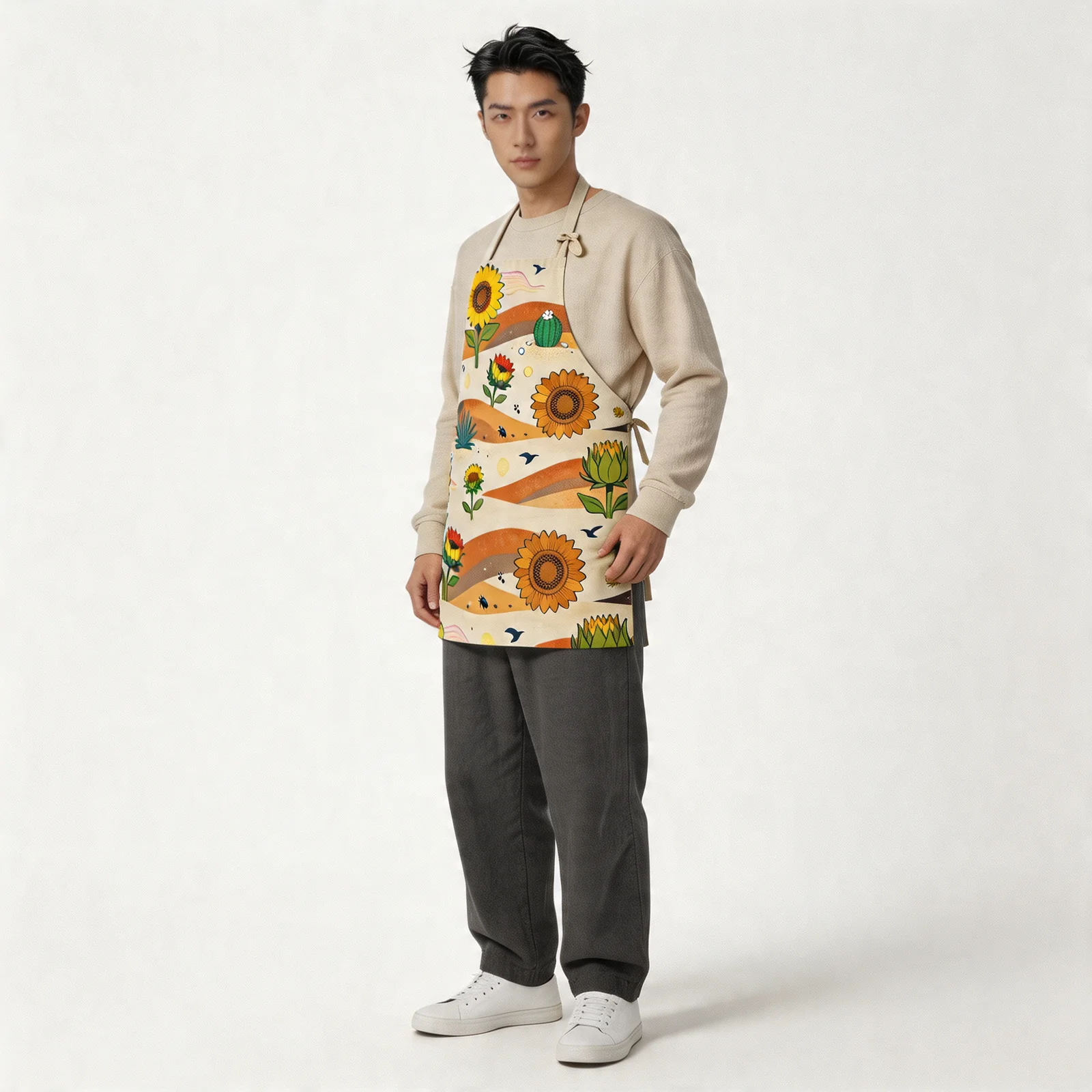 Desert Sunflowers All-Over Print Apron — worn by model