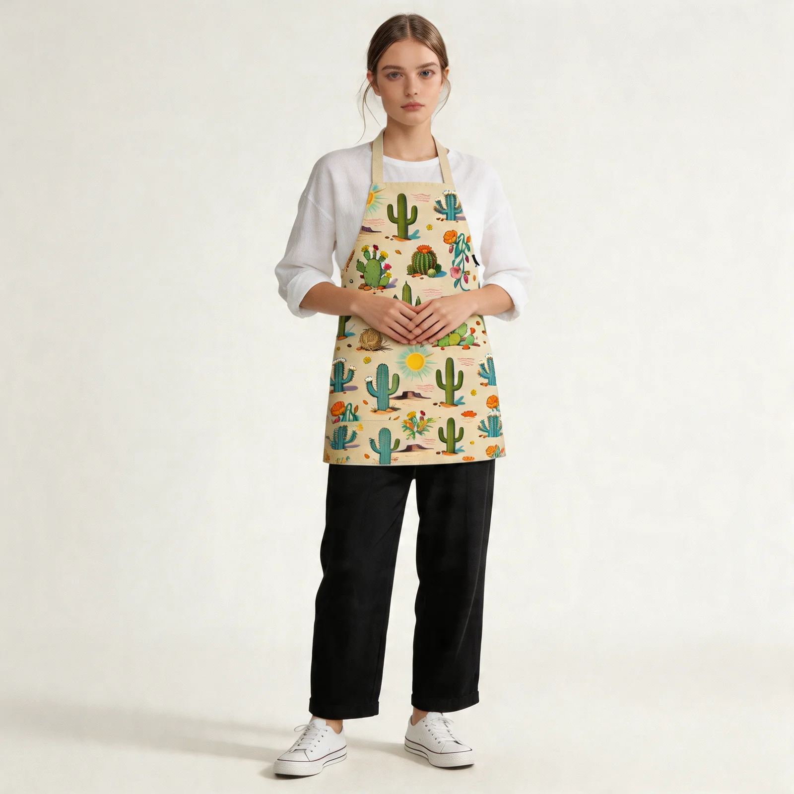 Sunlit Desert Cactus All-Over Print Apron — worn by model