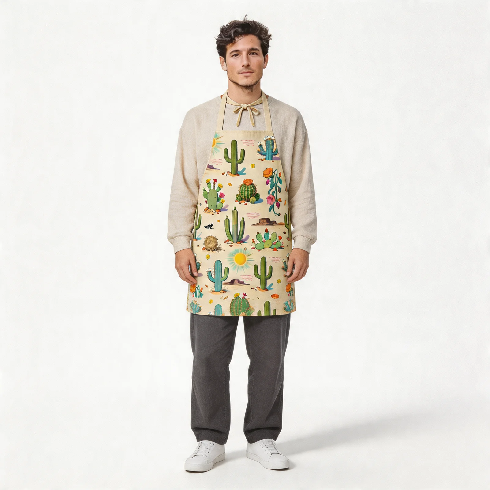 Sunlit Desert Cactus All-Over Print Apron — worn by model