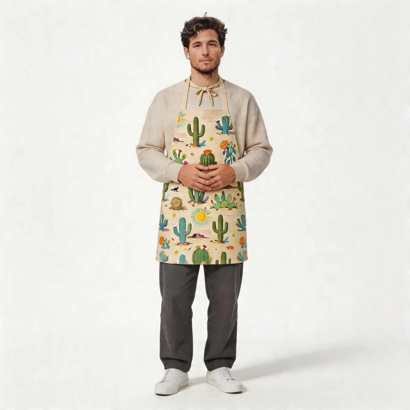 Sunlit Desert Cactus All-Over Print Apron — worn by model