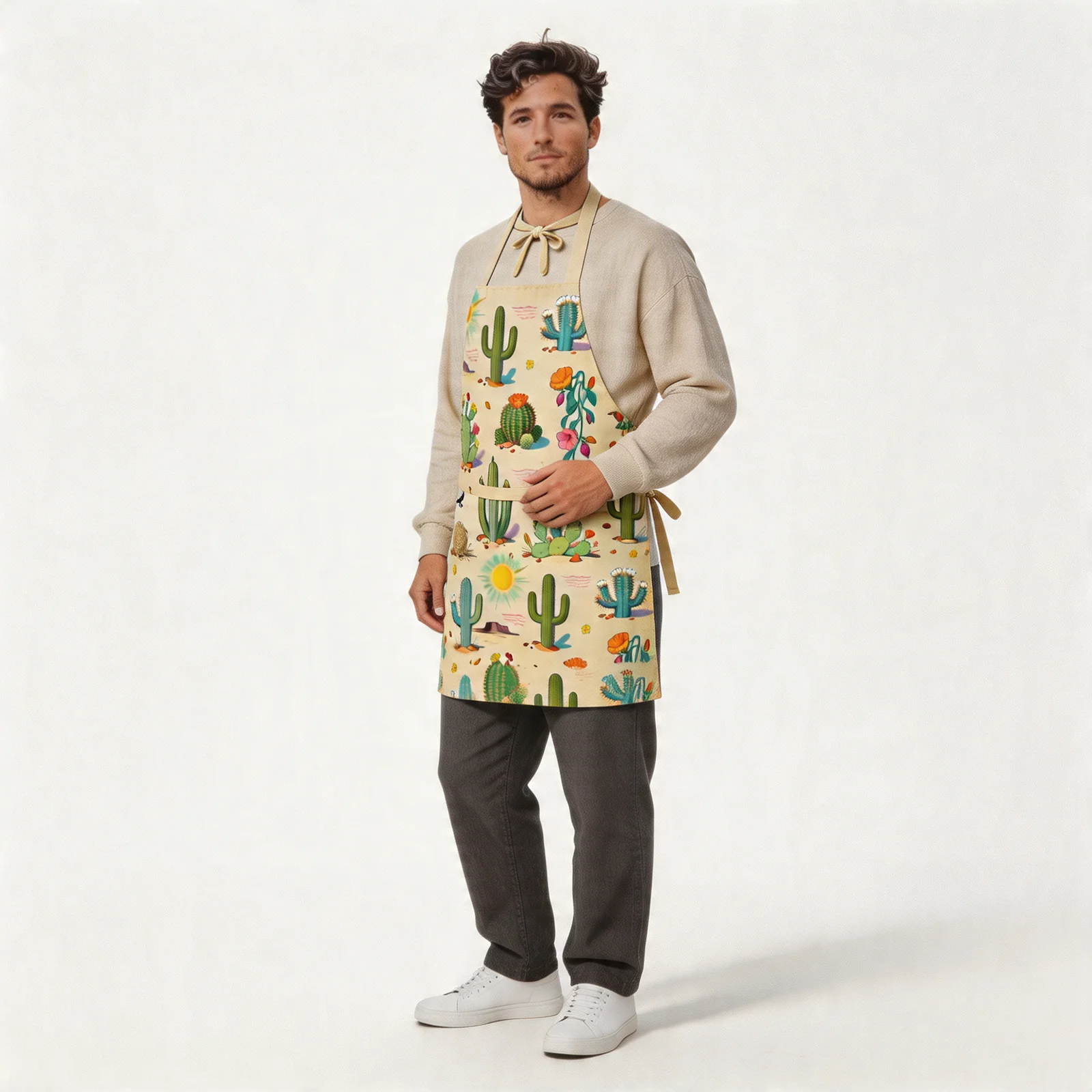 Sunlit Desert Cactus All-Over Print Apron — worn by model
