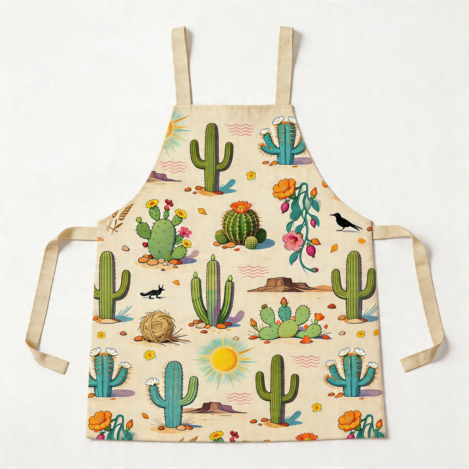 Sunlit Desert Cactus All-Over Print Apron — flat lay