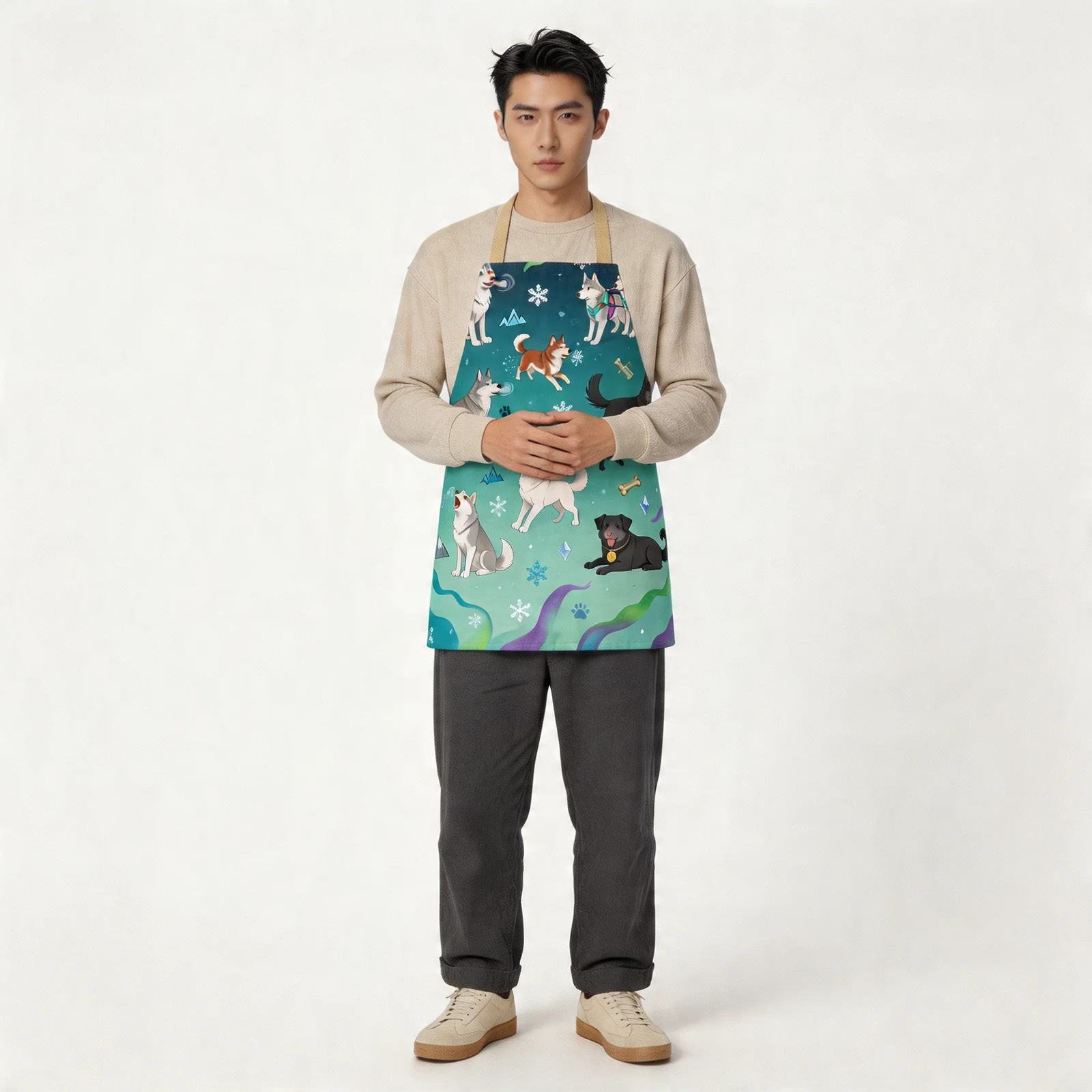 Aurora Husky Parade All-Over Print Apron — worn by model