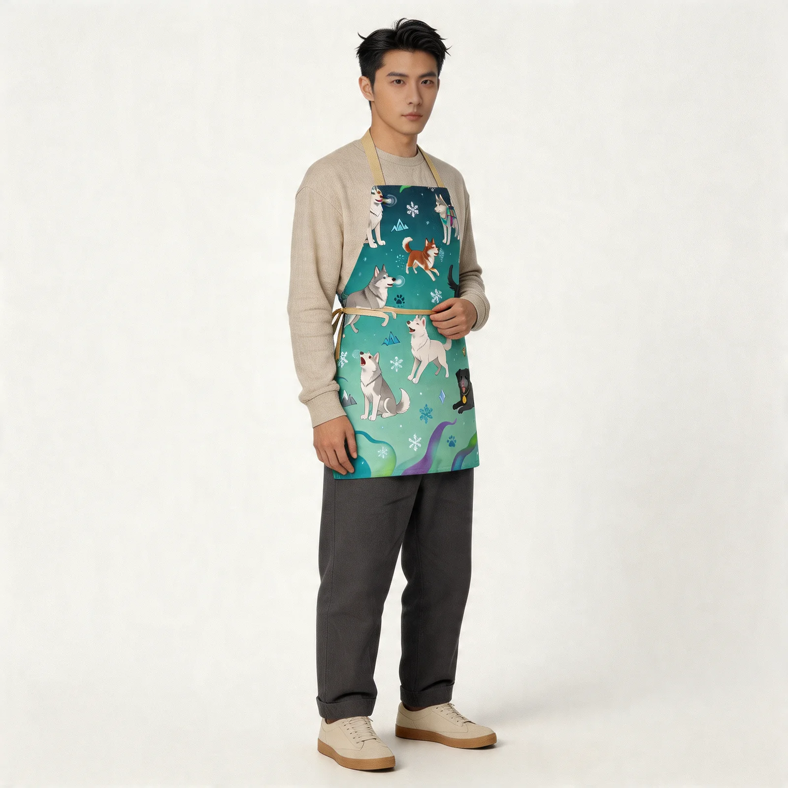 Aurora Husky Parade All-Over Print Apron — worn by model