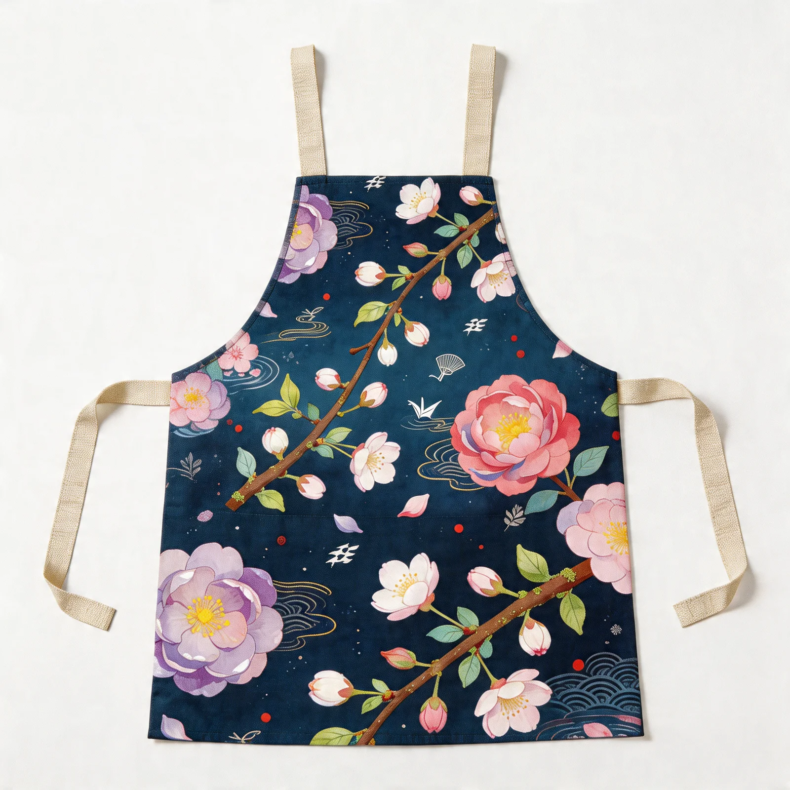 Night Sakura & Spring Breeze Harmony All-Over Print Apron — flat lay