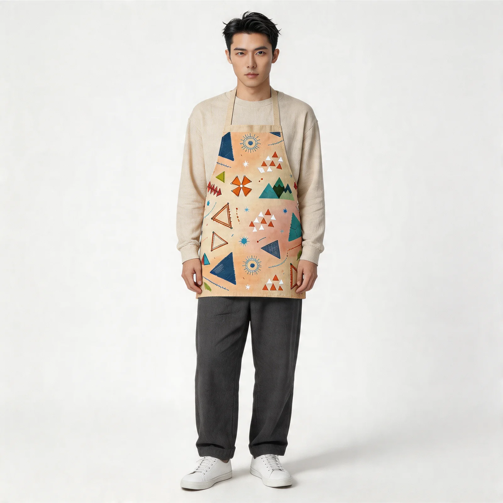 Nomad Triangles Boho Mosaic All-Over Print Apron — worn by model