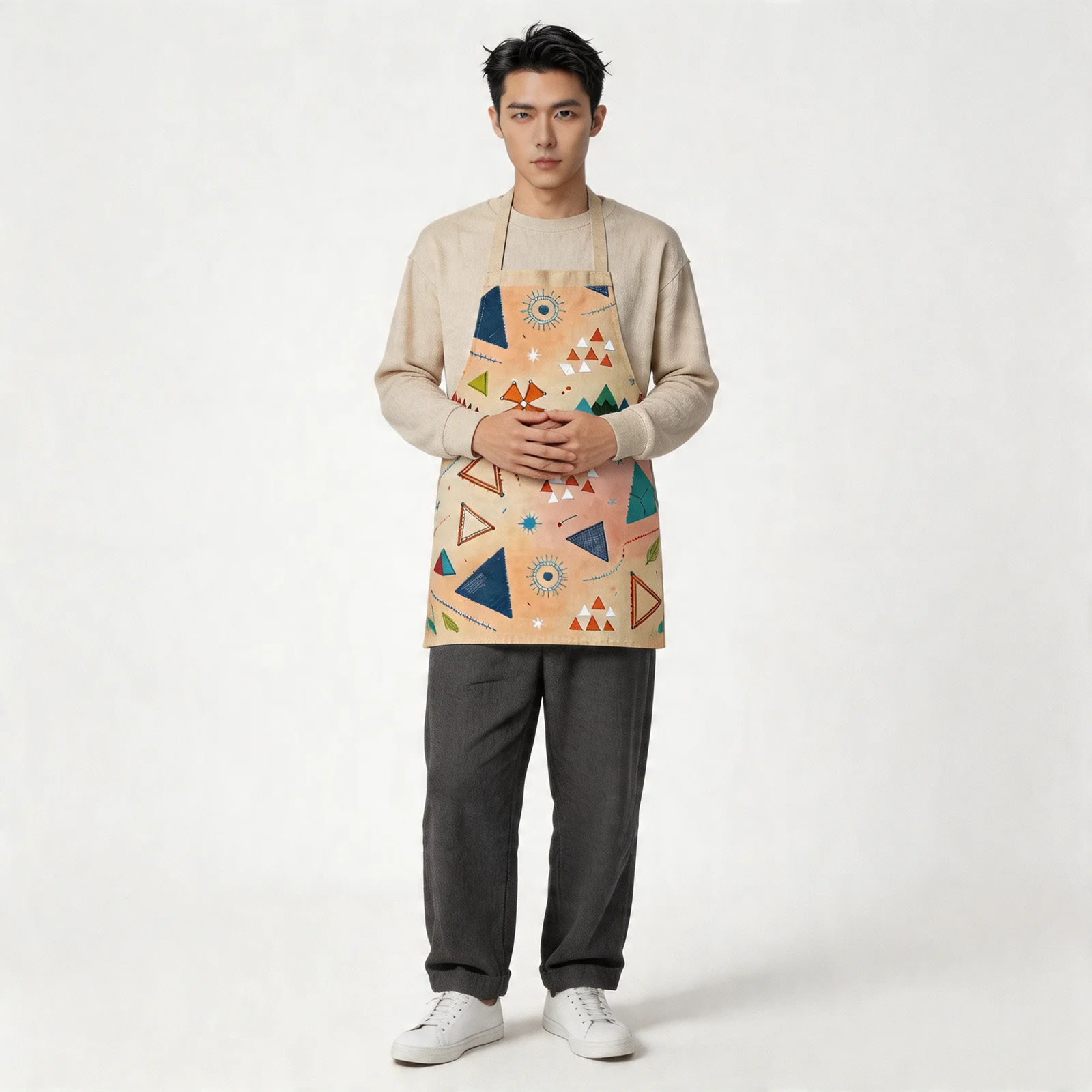 Nomad Triangles Boho Mosaic All-Over Print Apron — worn by model