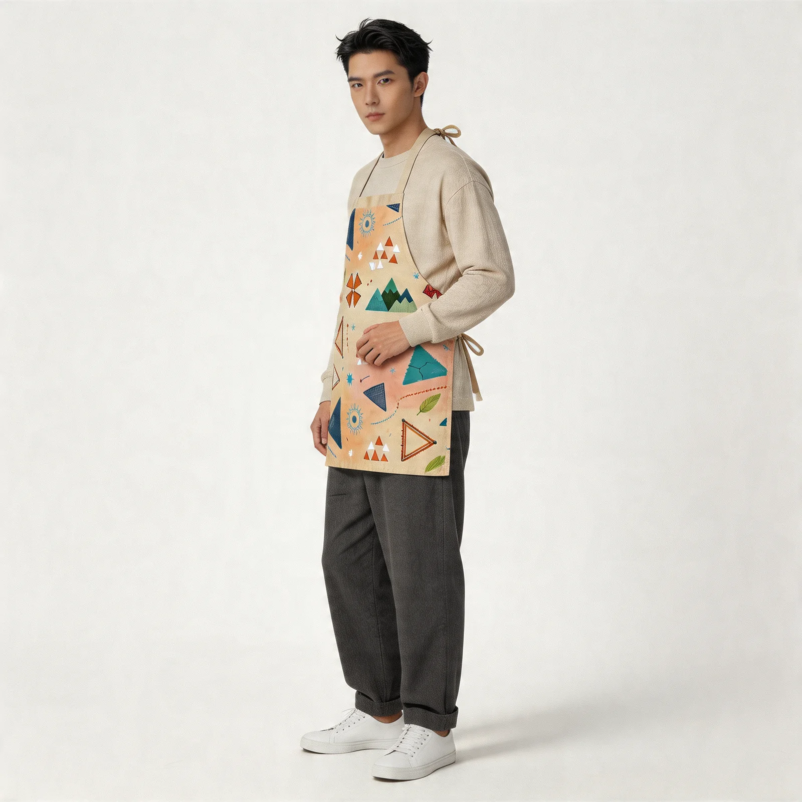 Nomad Triangles Boho Mosaic All-Over Print Apron — worn by model