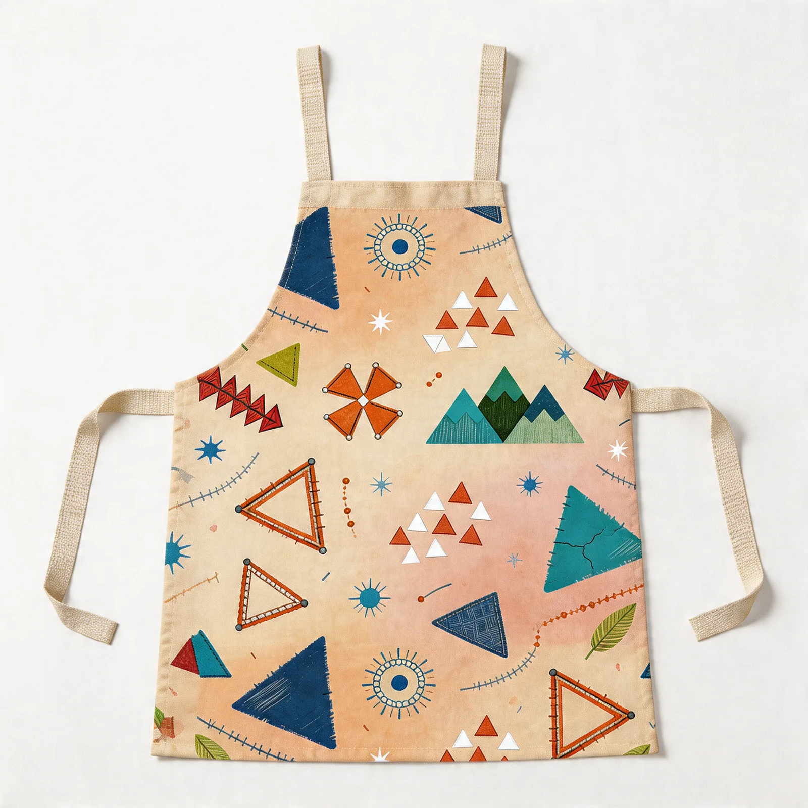 Nomad Triangles Boho Mosaic All-Over Print Apron — flat lay