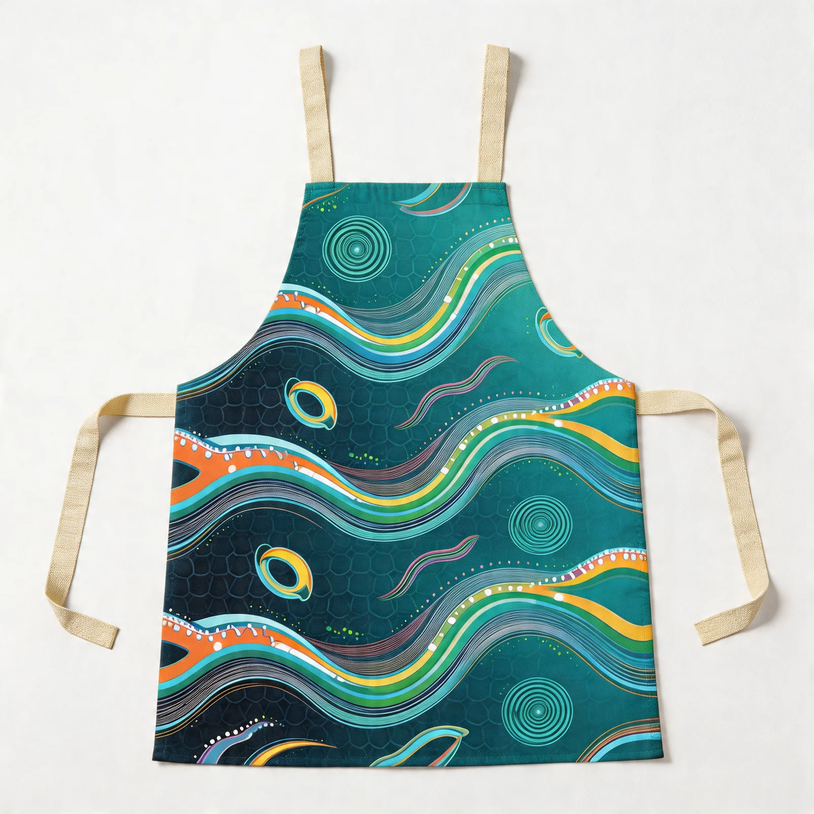 Arc Surge Abstract Wavefield All-Over Print Apron — flat lay