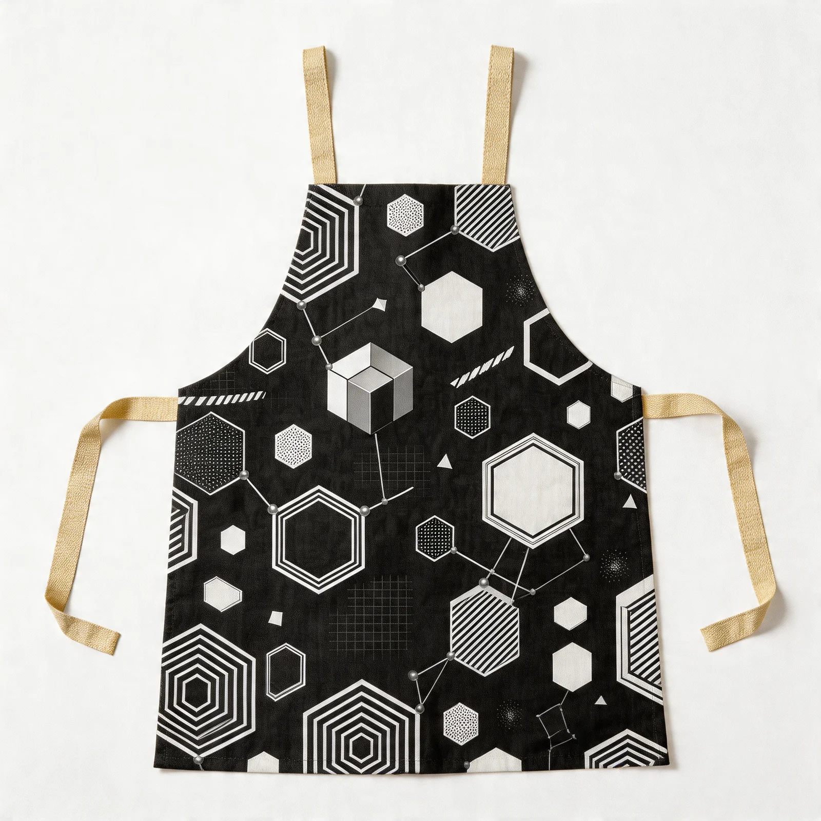 Monochrome Honeycomb Matrix All-Over Print Apron — flat lay