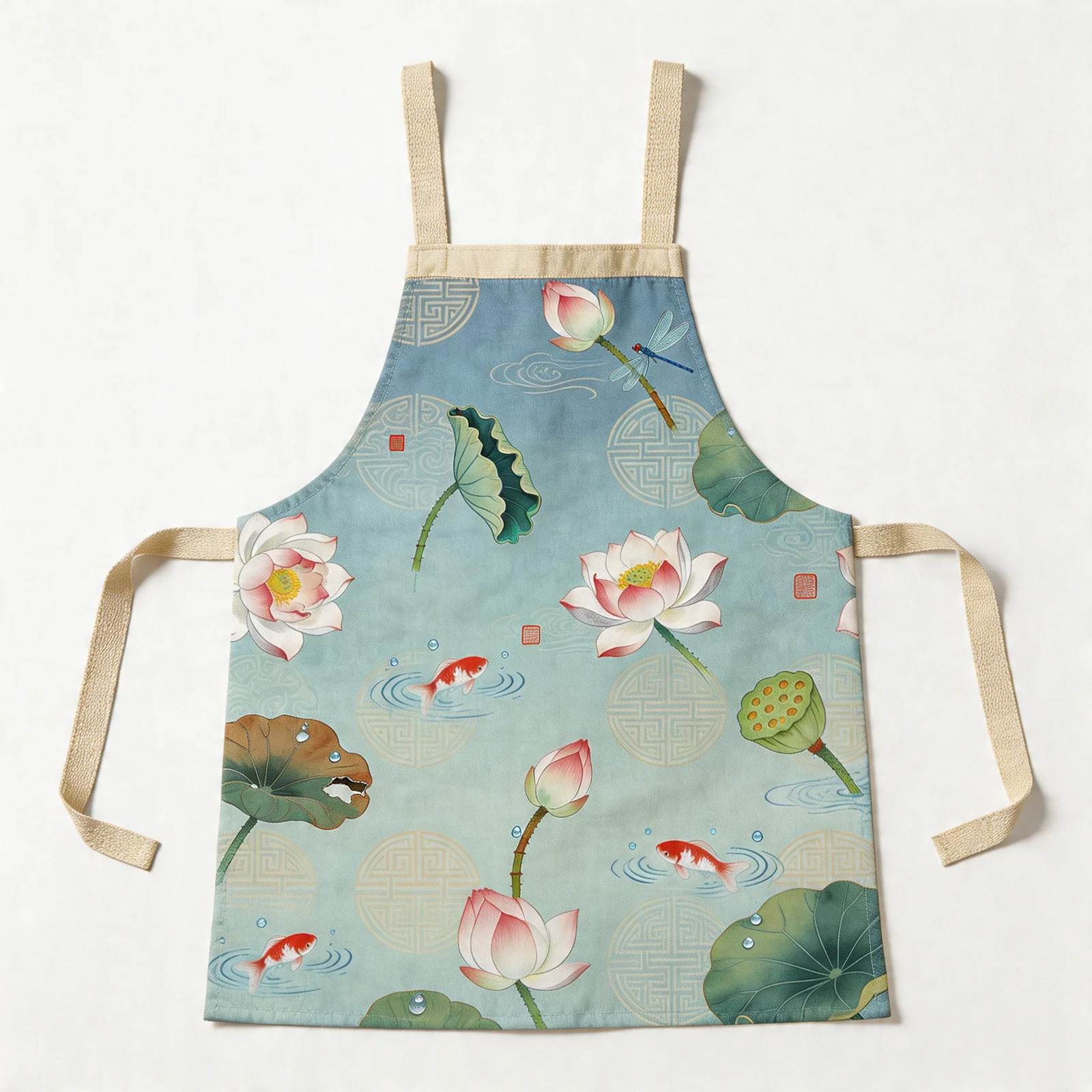 Lotus Whisper Lotus Pond All-Over Print Apron — flat lay