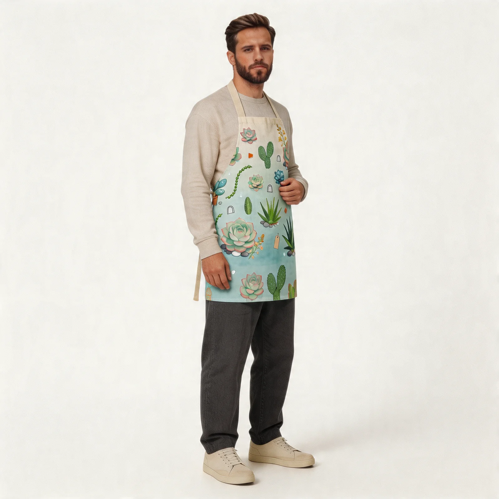 Mint Morning Succulent Garden All-Over Print Apron — worn by model