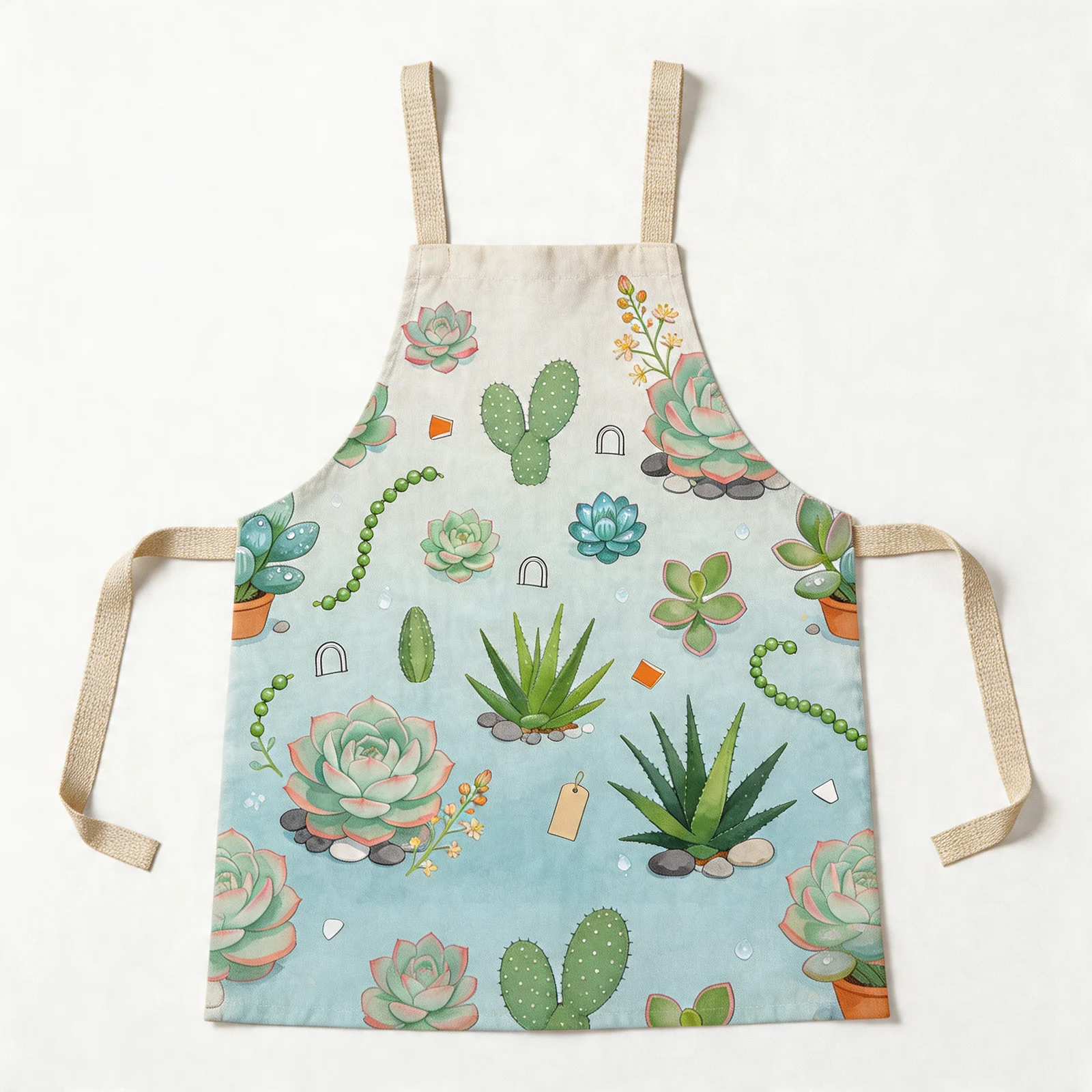 Mint Morning Succulent Garden All-Over Print Apron — flat lay