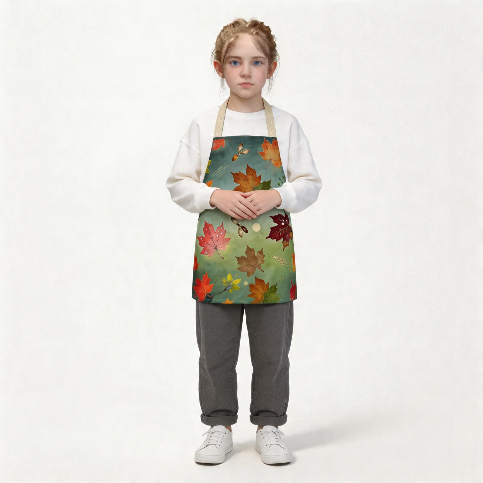 Autumn Maple Glow All-Over Print Apron — worn by young model