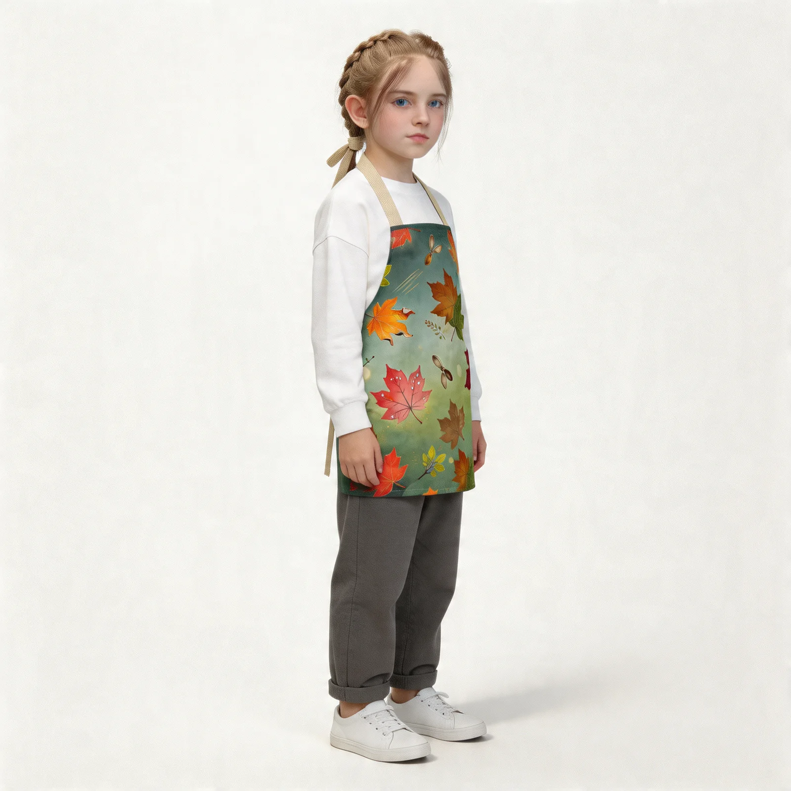 Autumn Maple Glow All-Over Print Apron — worn by young model
