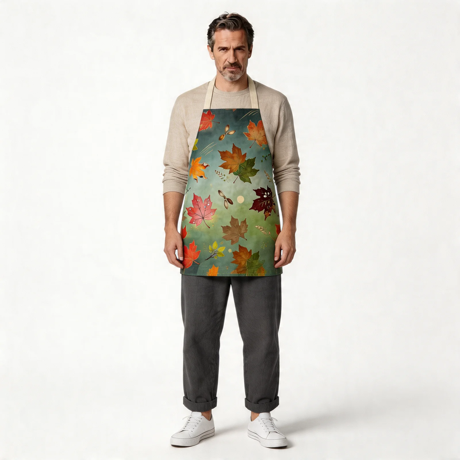 Autumn Maple Glow All-Over Print Apron — worn by model