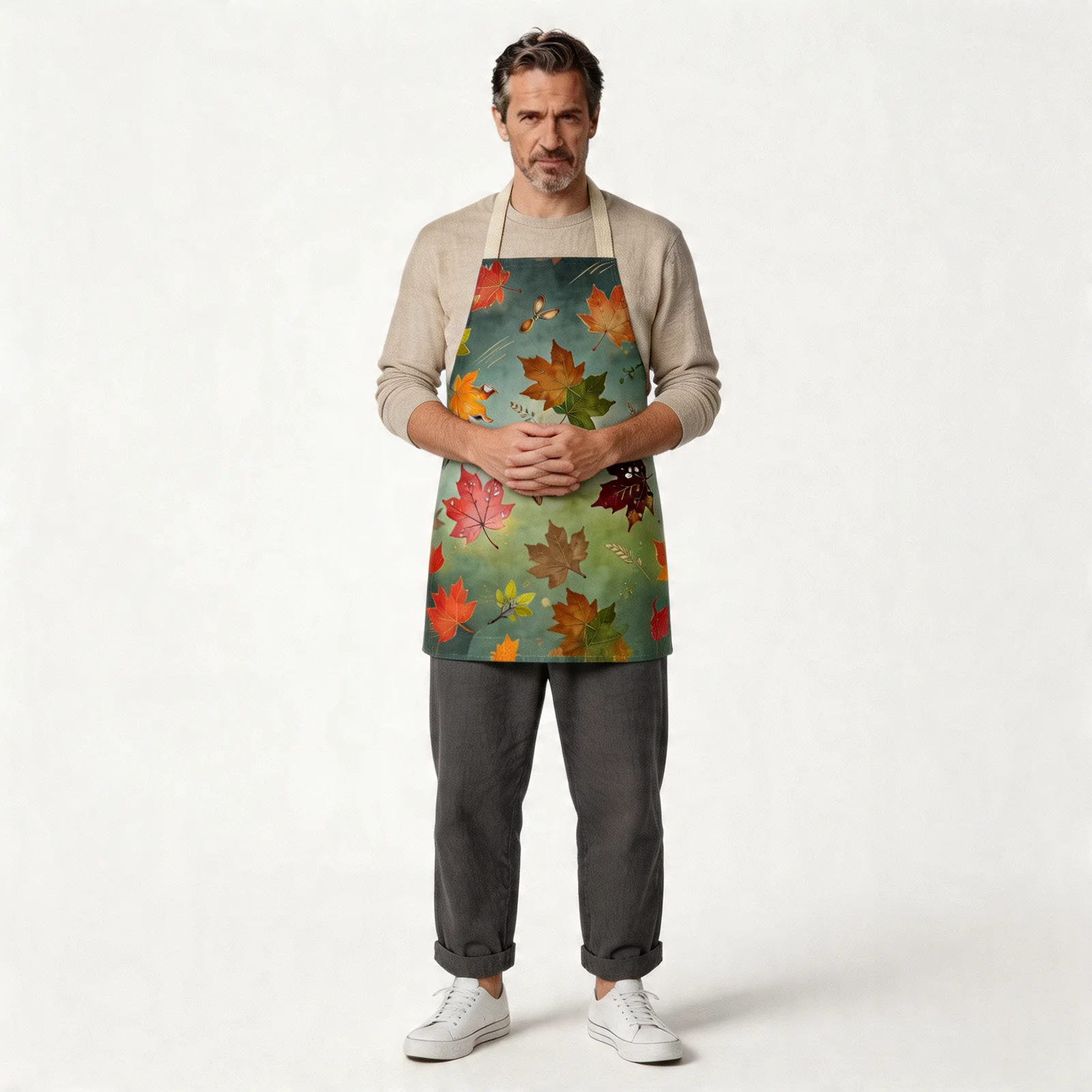 Autumn Maple Glow All-Over Print Apron — worn by model
