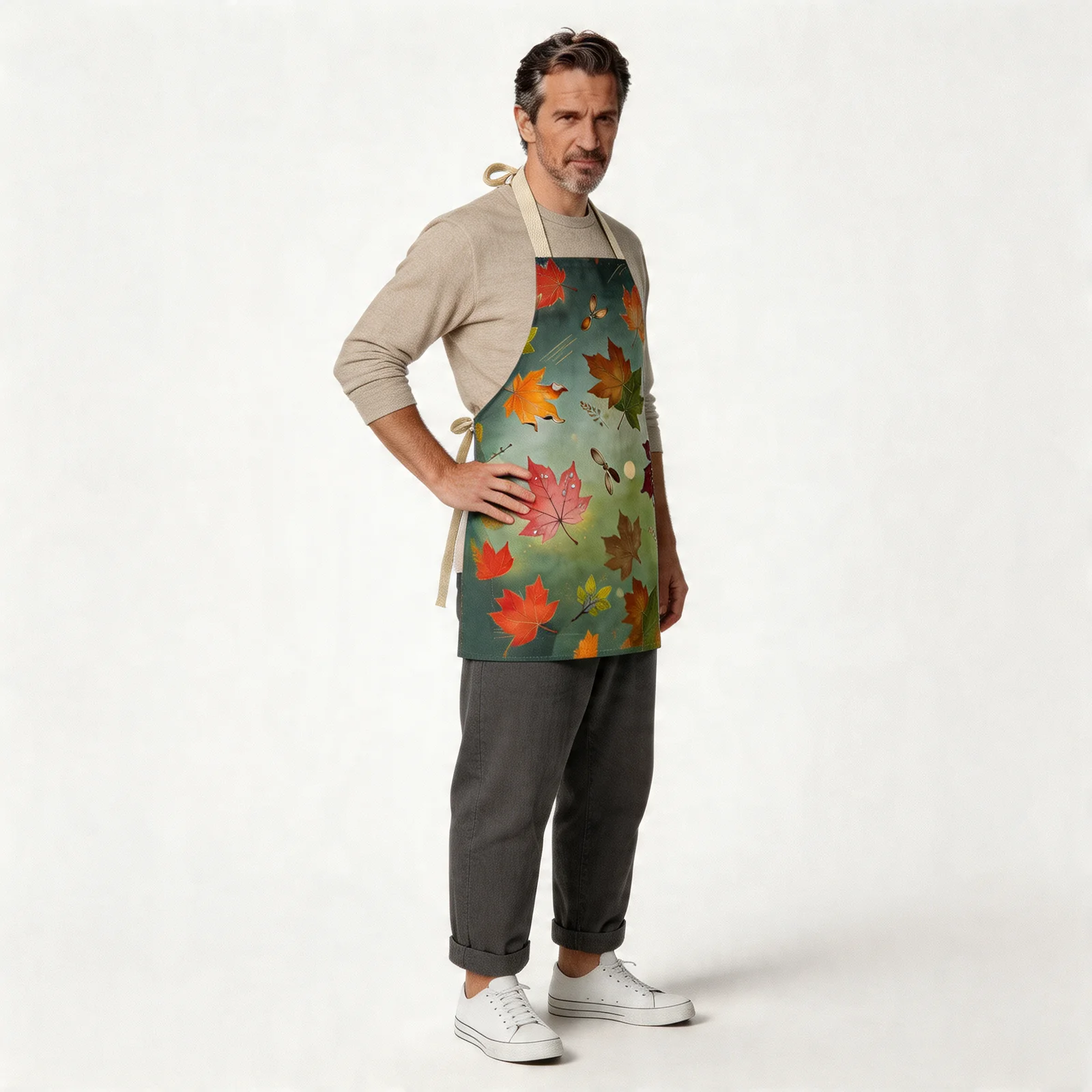 Autumn Maple Glow All-Over Print Apron — worn by model