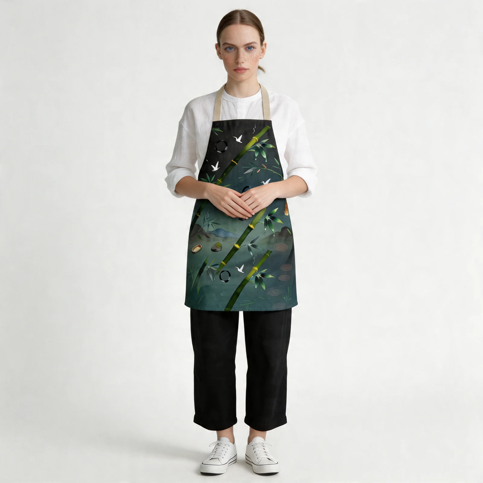 Zen Bamboo Tranquility All-Over Print Apron — worn by model