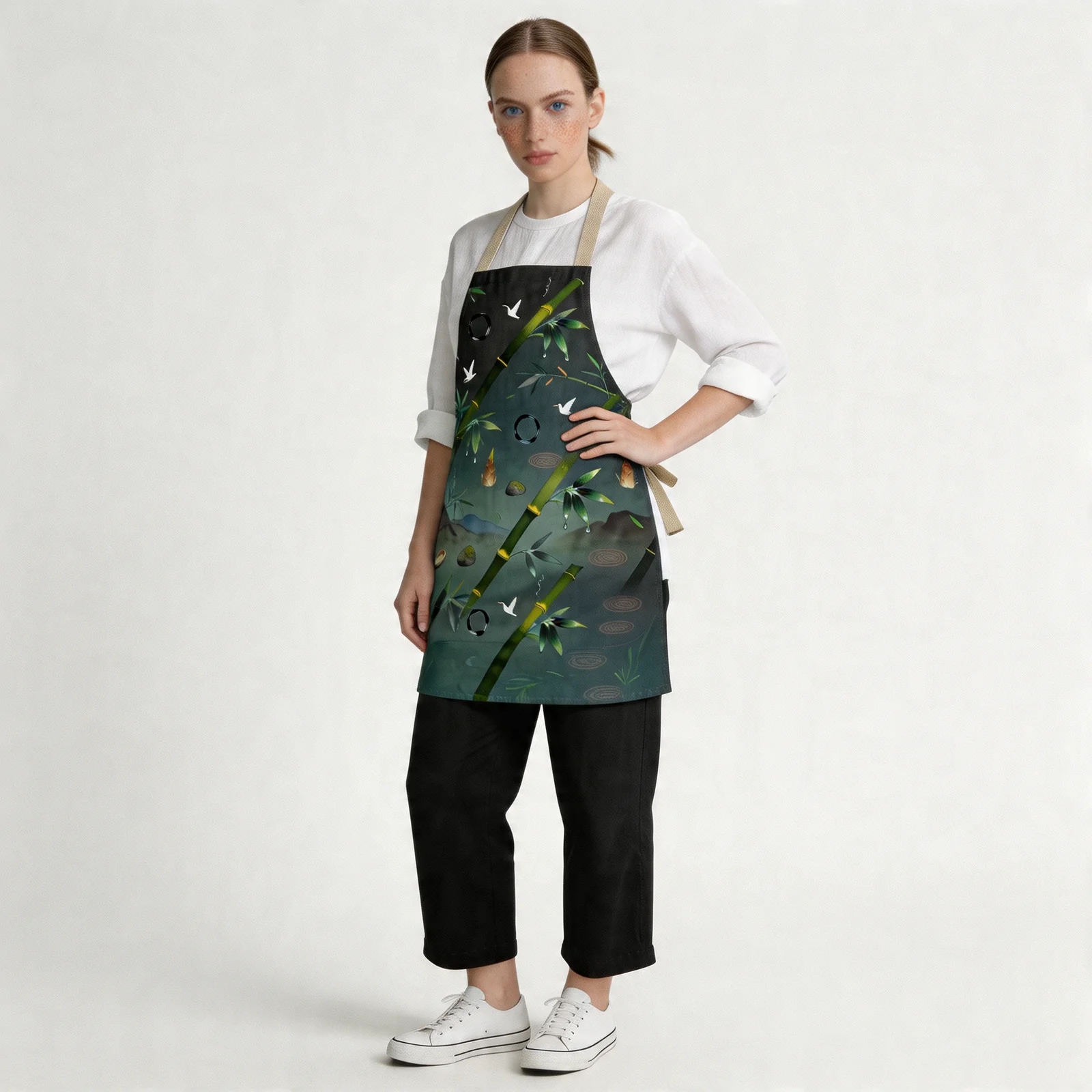 Zen Bamboo Tranquility All-Over Print Apron — worn by model