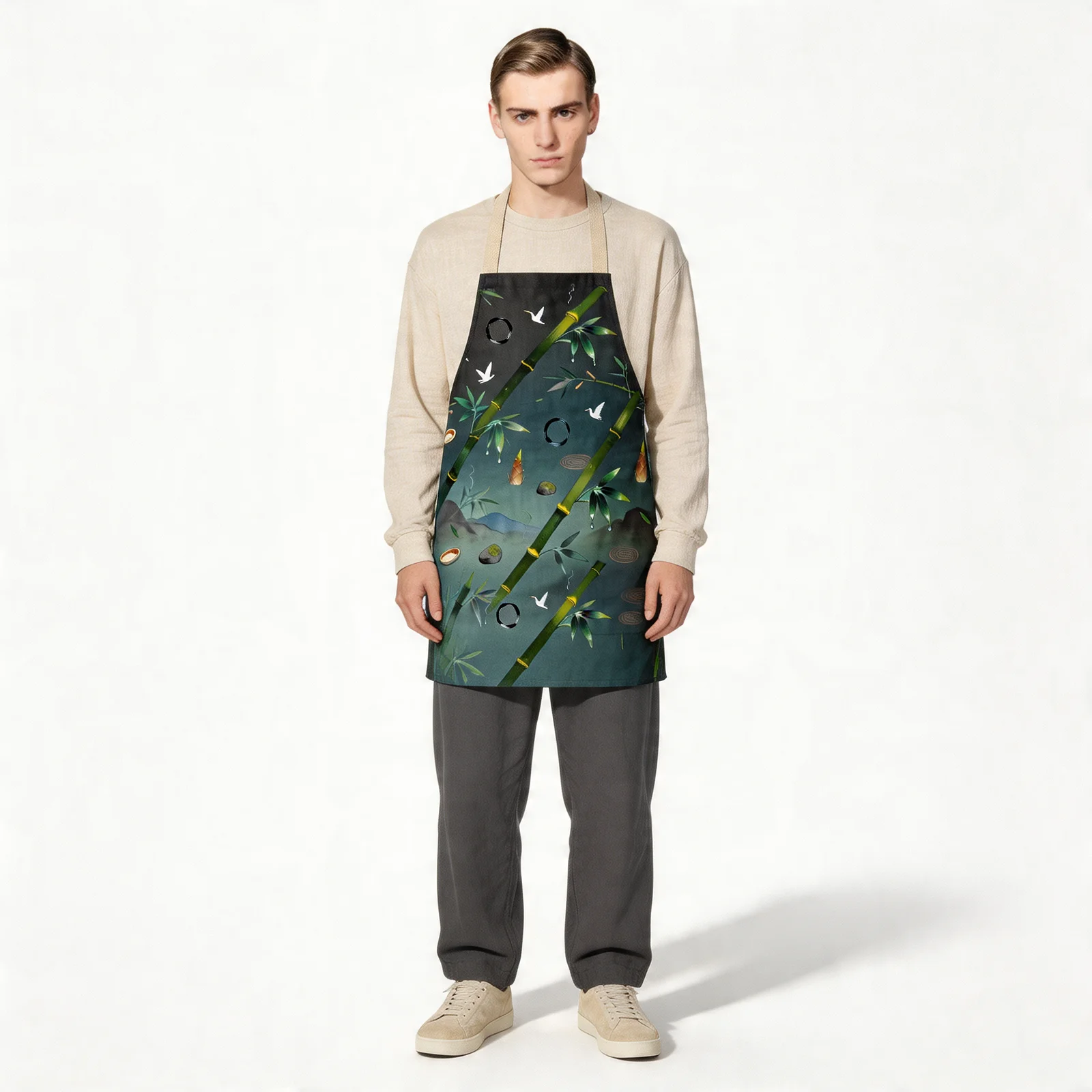 Zen Bamboo Tranquility All-Over Print Apron — worn by model