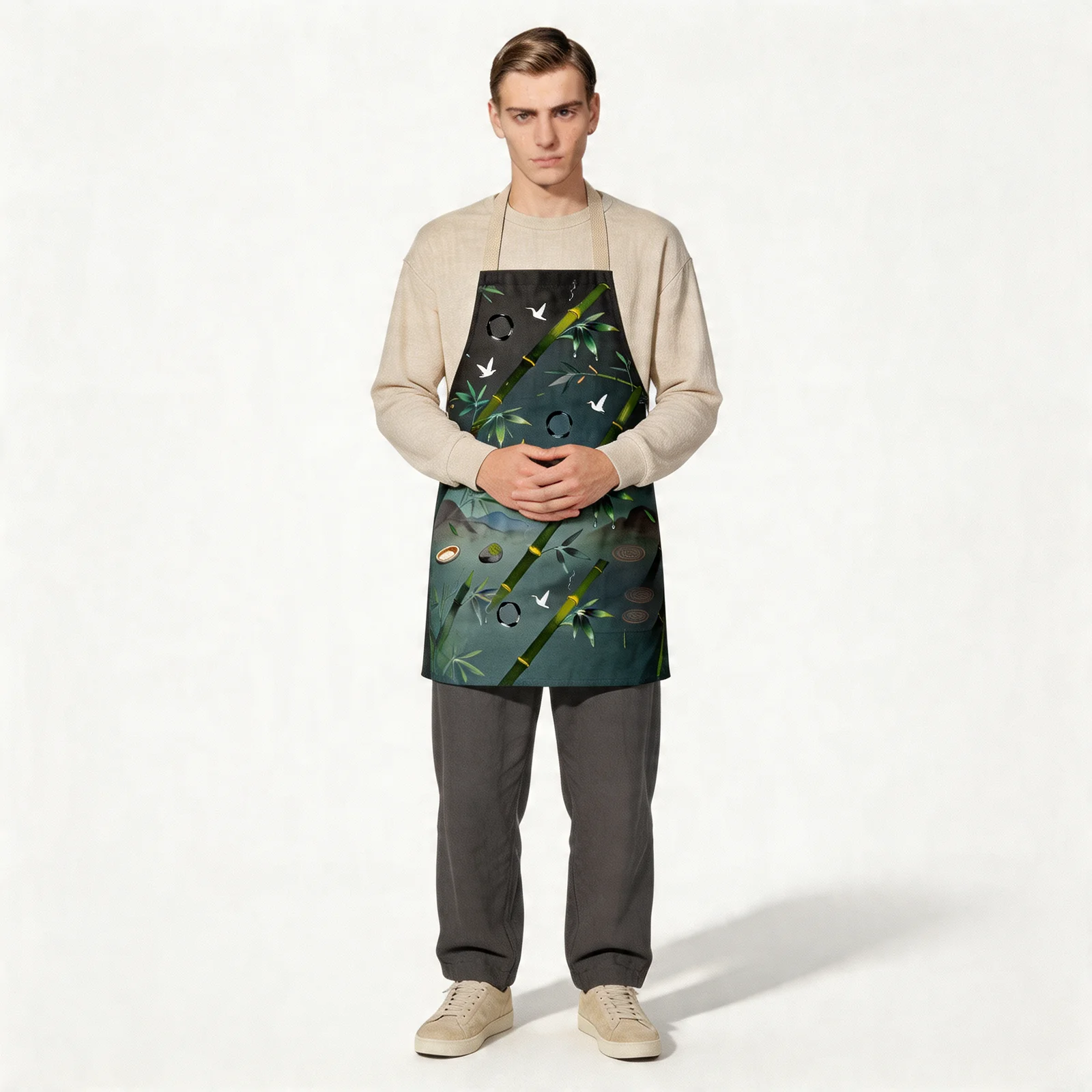 Zen Bamboo Tranquility All-Over Print Apron — worn by model