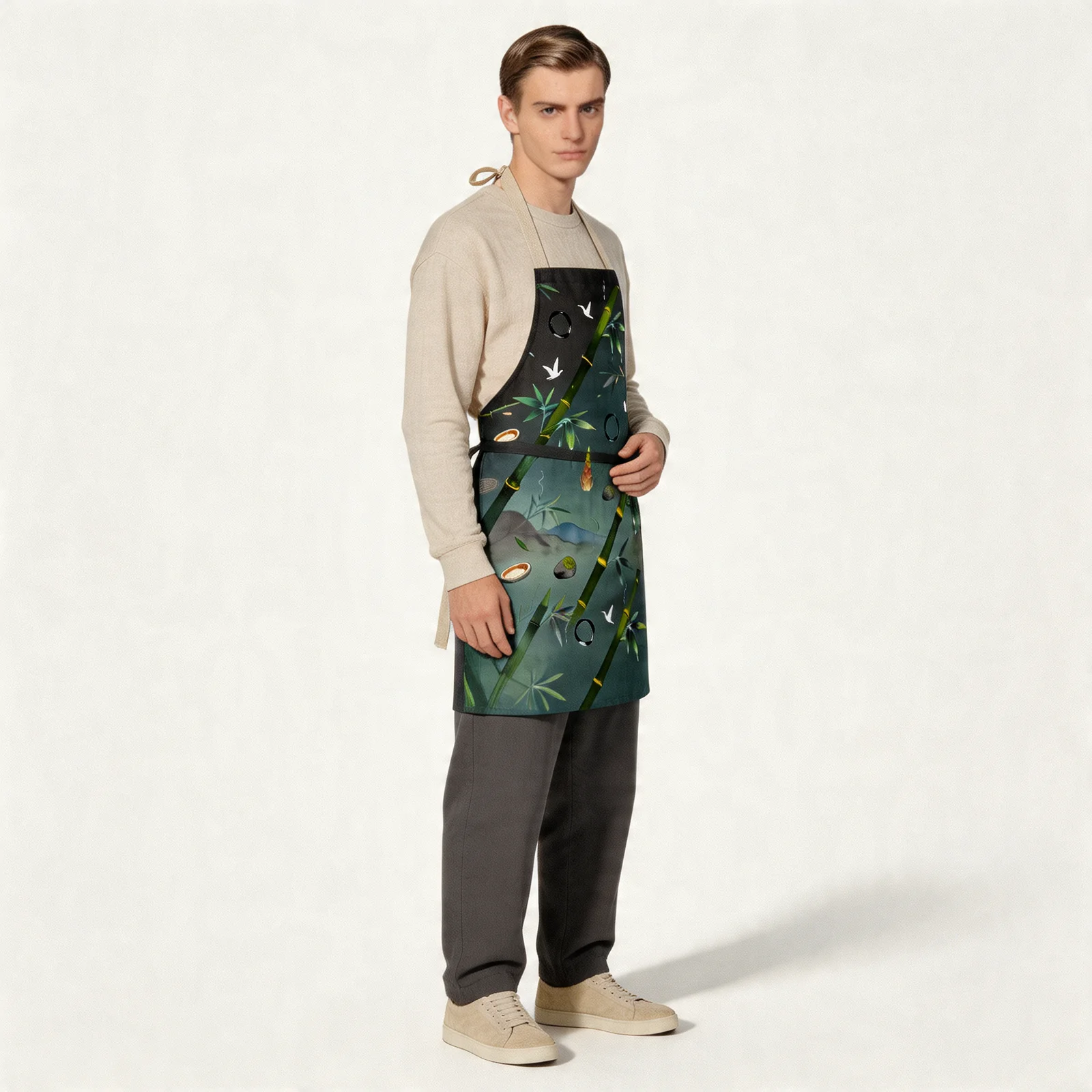 Zen Bamboo Tranquility All-Over Print Apron — worn by model