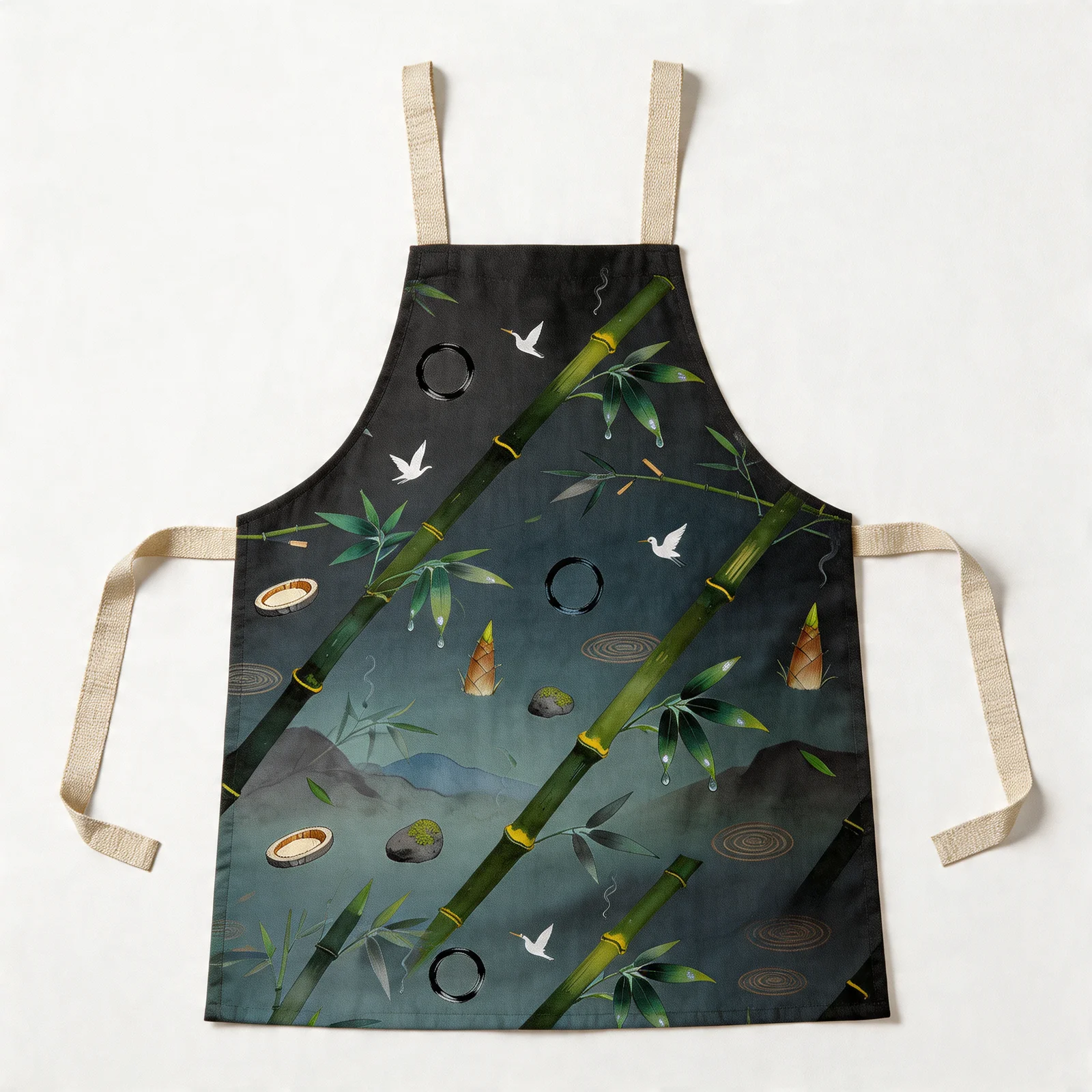 Zen Bamboo Tranquility All-Over Print Apron — flat lay