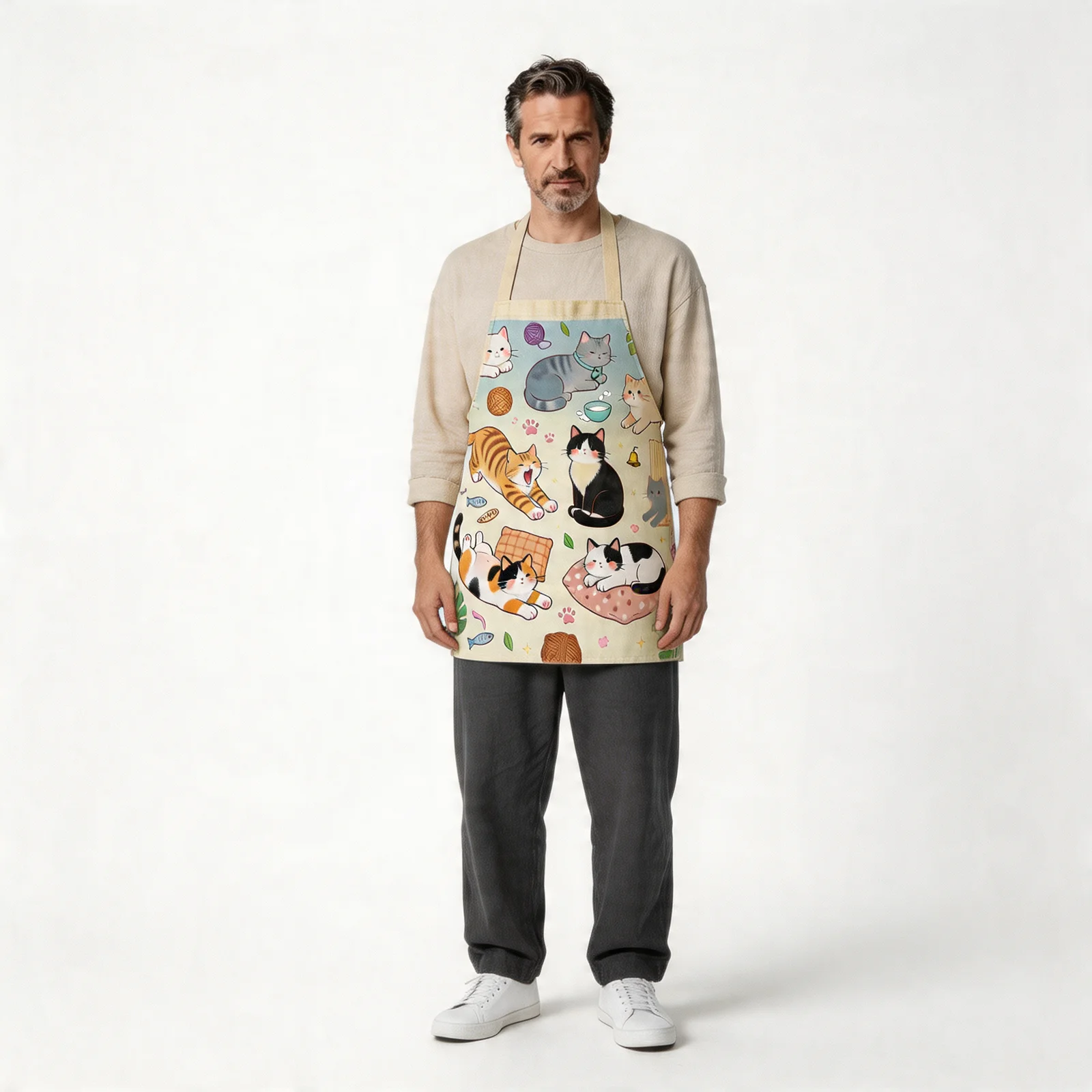 Lazy Afternoon Cats All-Over Print Apron — worn by model