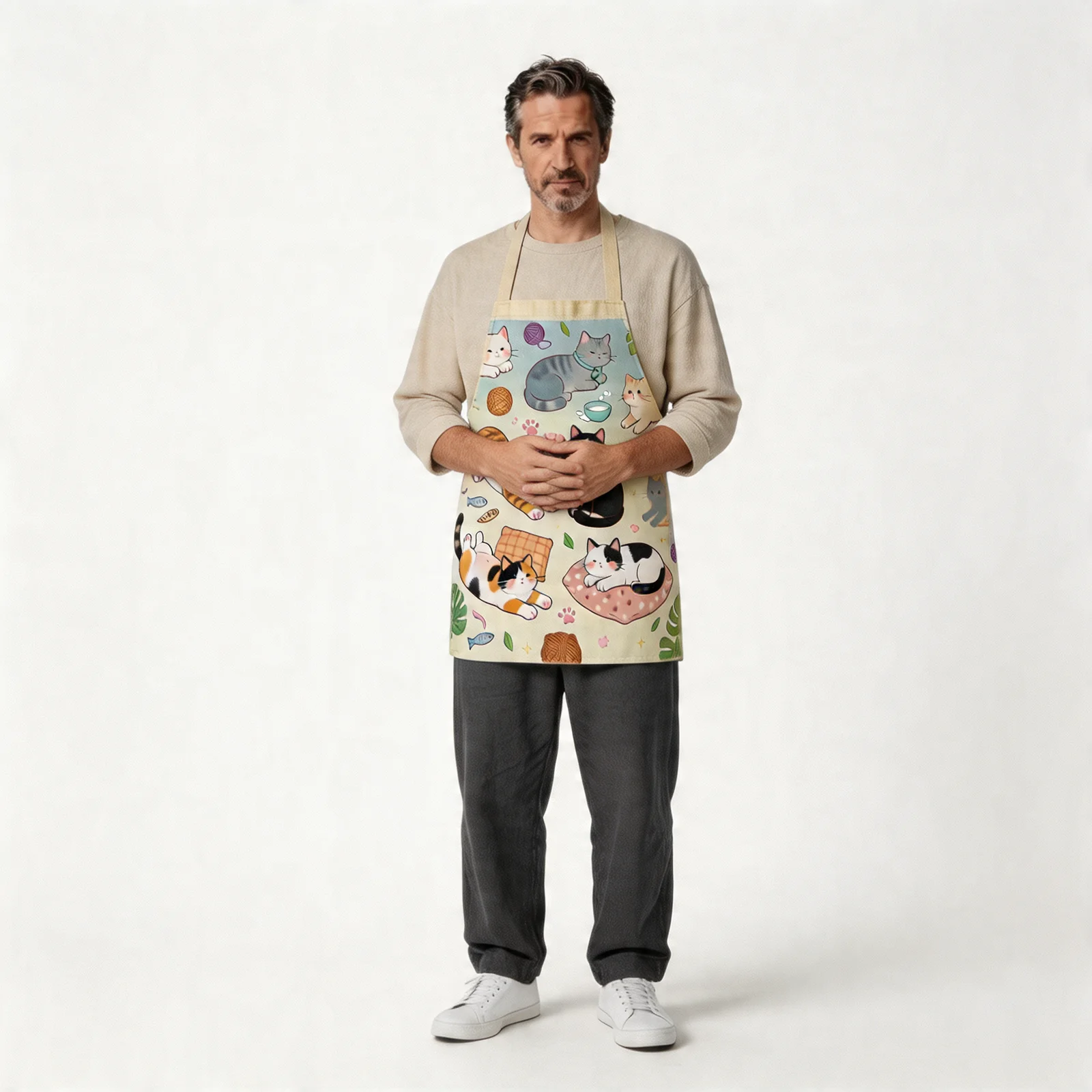 Lazy Afternoon Cats All-Over Print Apron — worn by model