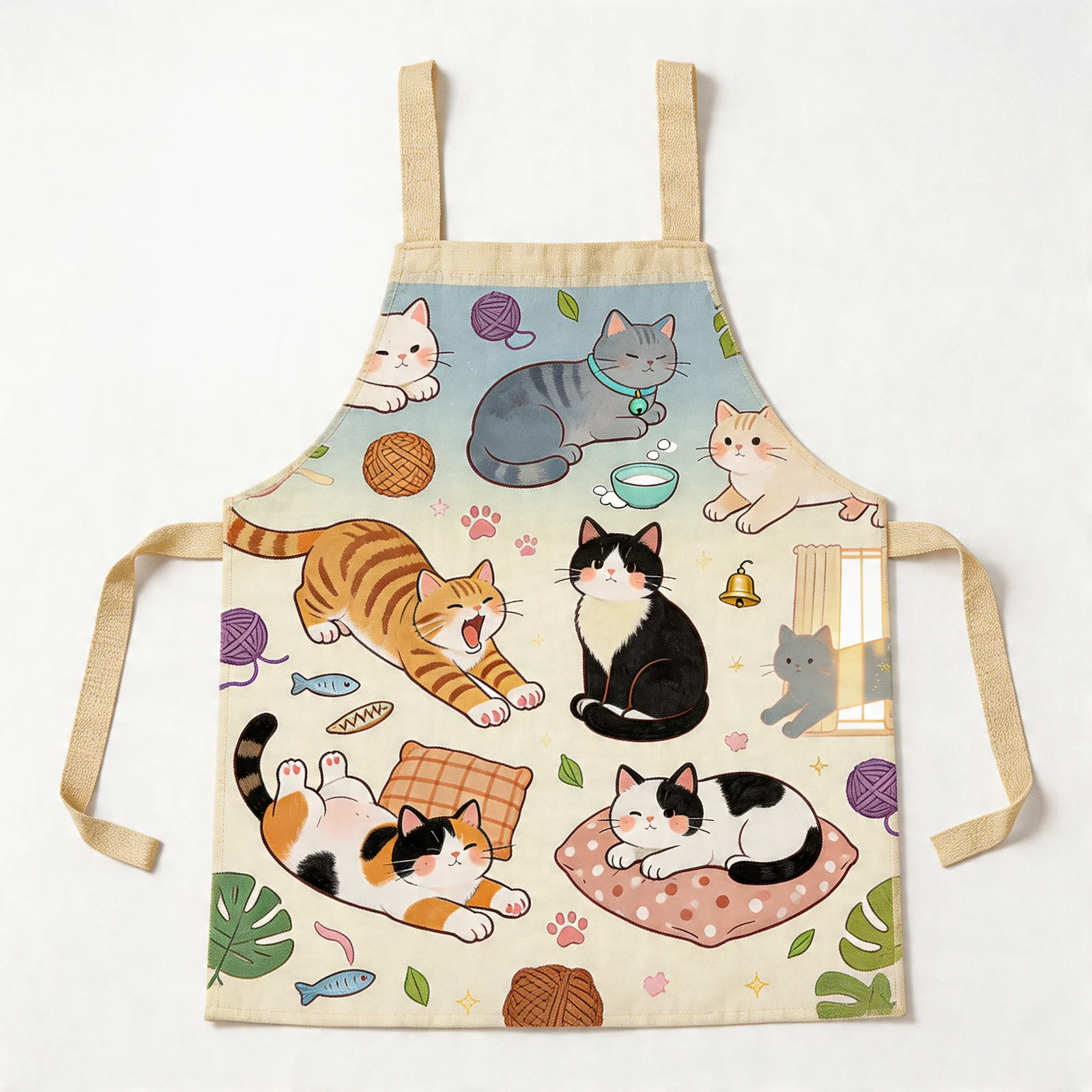 Lazy Afternoon Cats All-Over Print Apron — flat lay