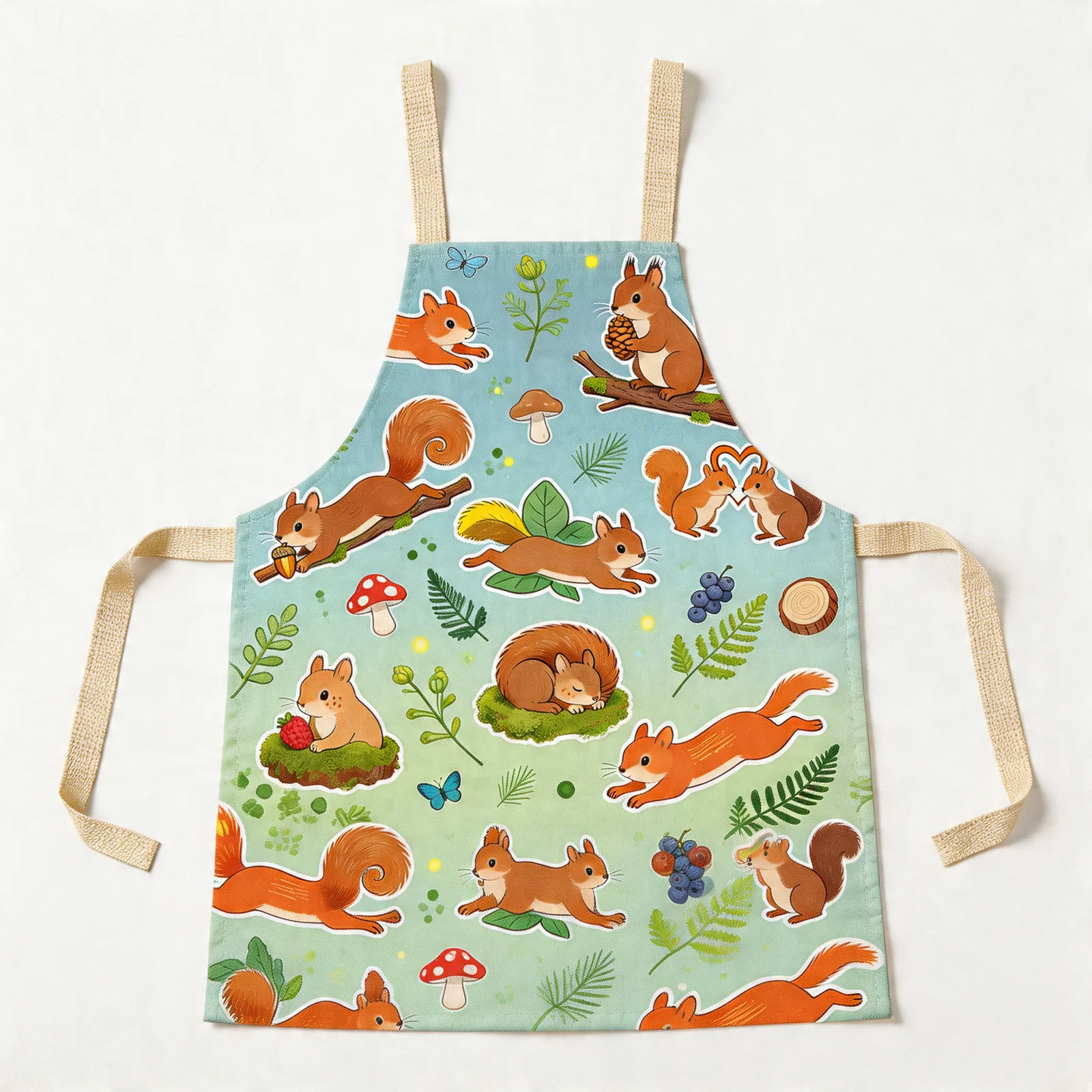 Playful Woodland Squirrels All-Over Print Apron — flat lay