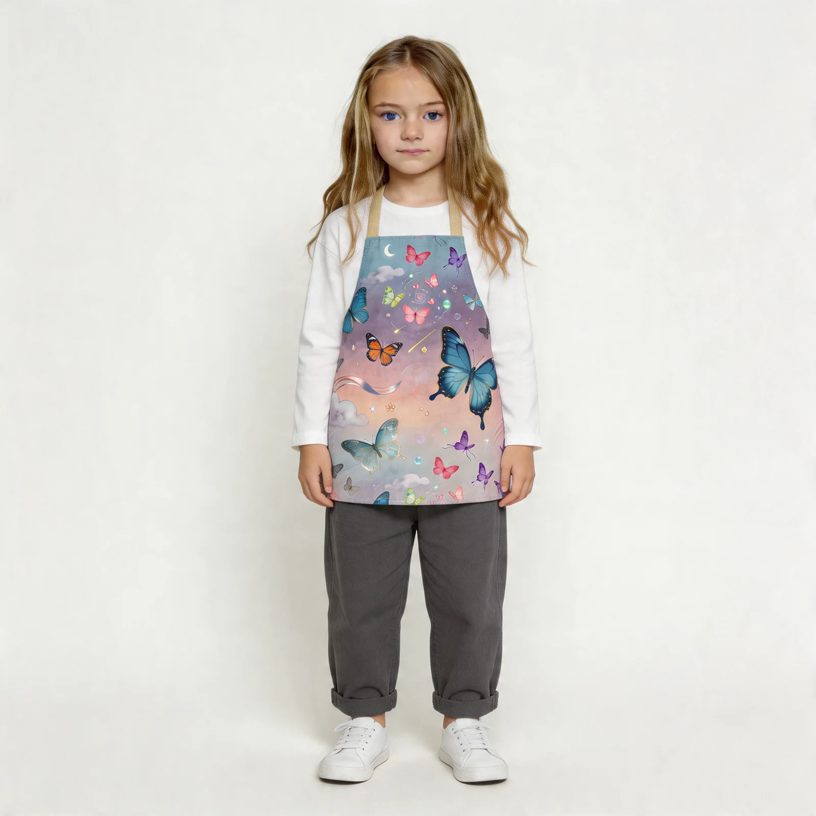 Mistlight Butterfly Dream All-Over Print Apron — worn by young model