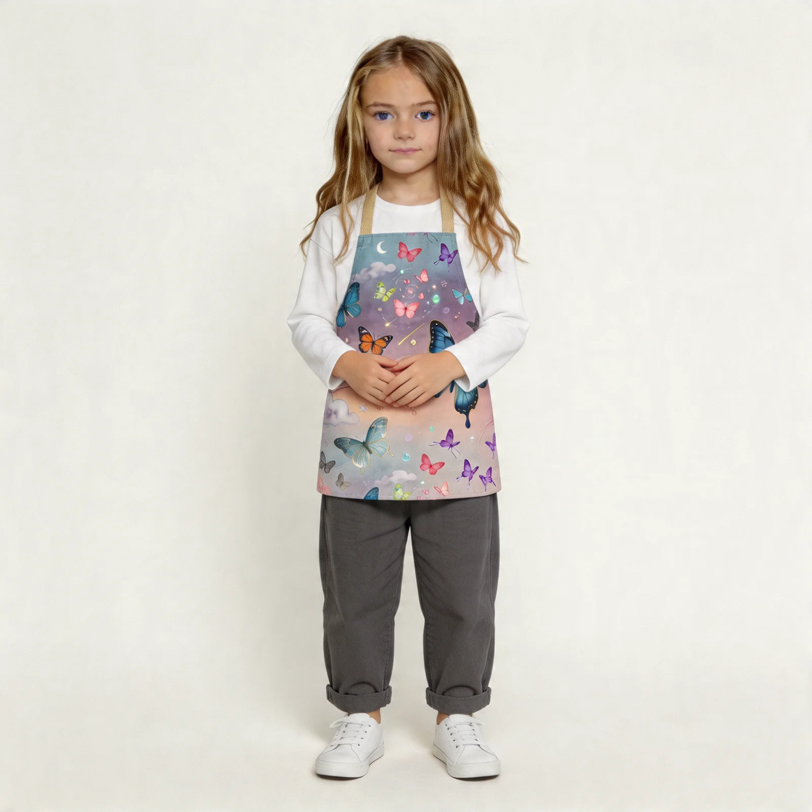 Mistlight Butterfly Dream All-Over Print Apron — worn by young model