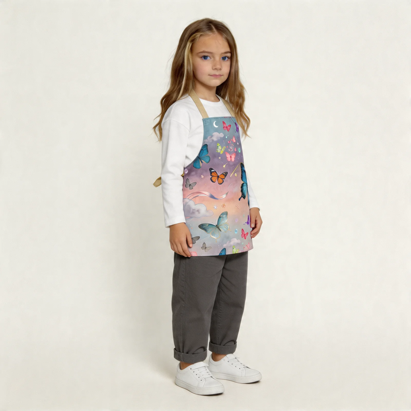 Mistlight Butterfly Dream All-Over Print Apron — worn by young model