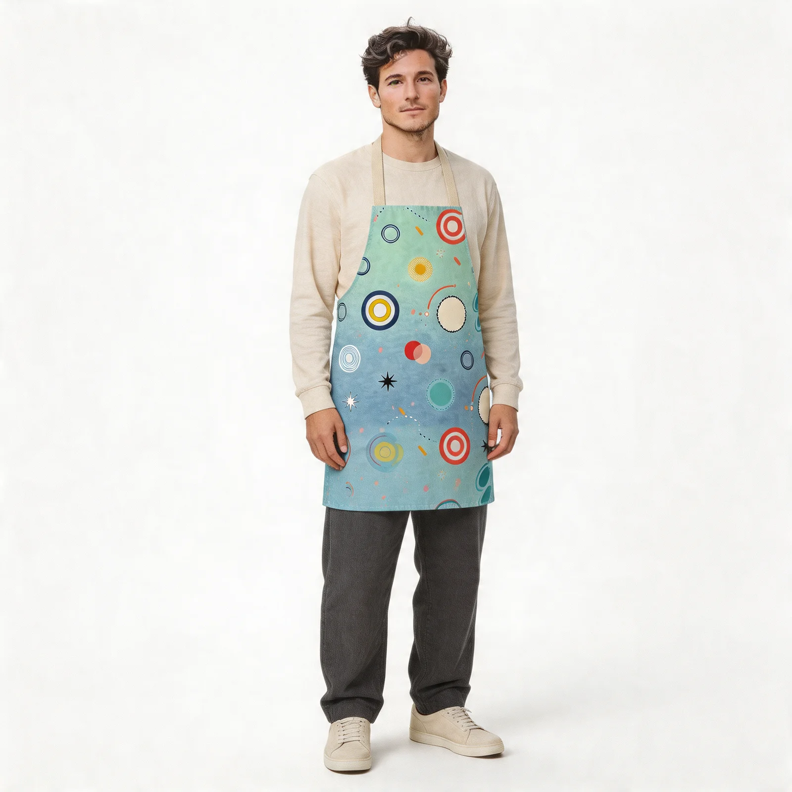 Retro Polka-Dot Playground All-Over Print Apron — worn by model