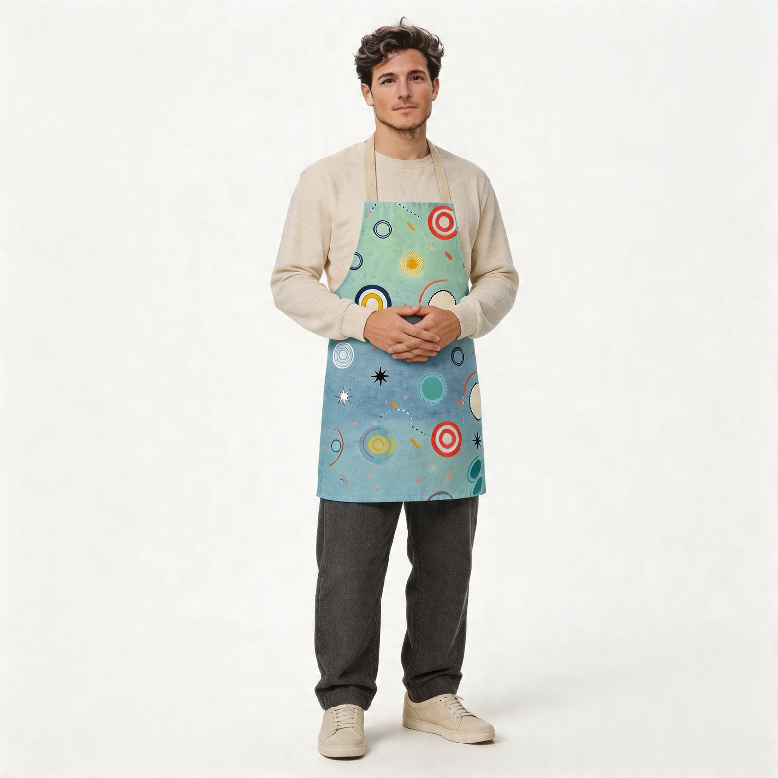 Retro Polka-Dot Playground All-Over Print Apron — worn by model