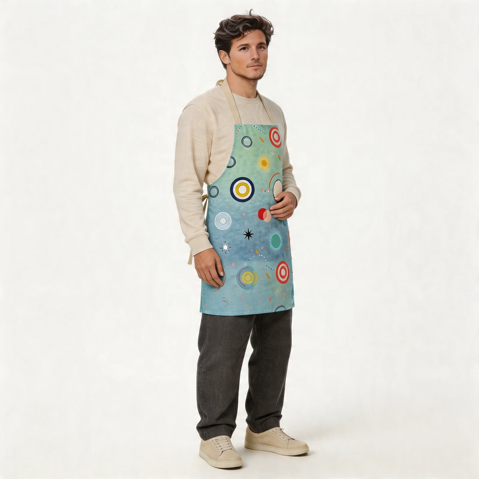 Retro Polka-Dot Playground All-Over Print Apron — worn by model
