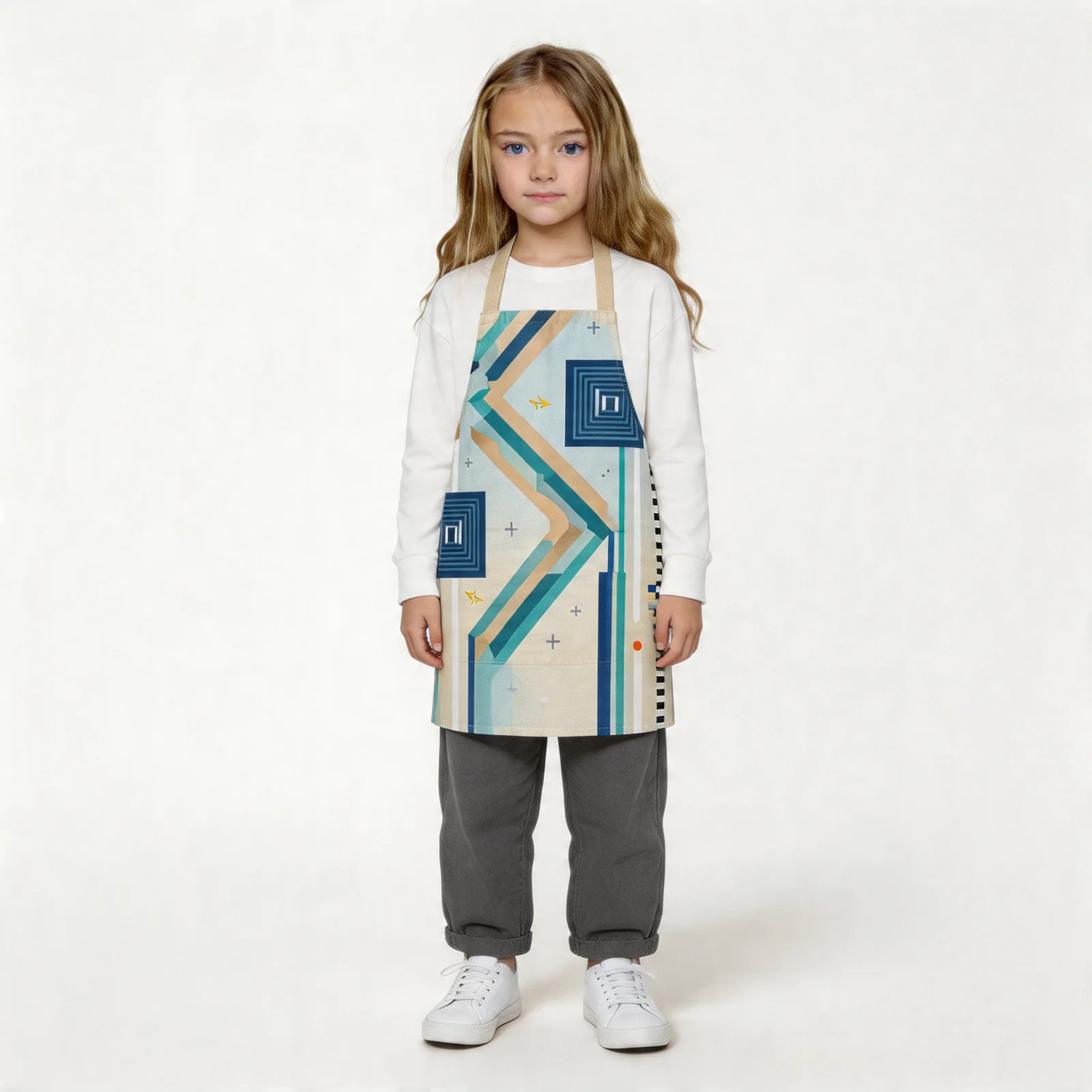 Urban Order Striped Geometry All-Over Print Apron — worn by young model