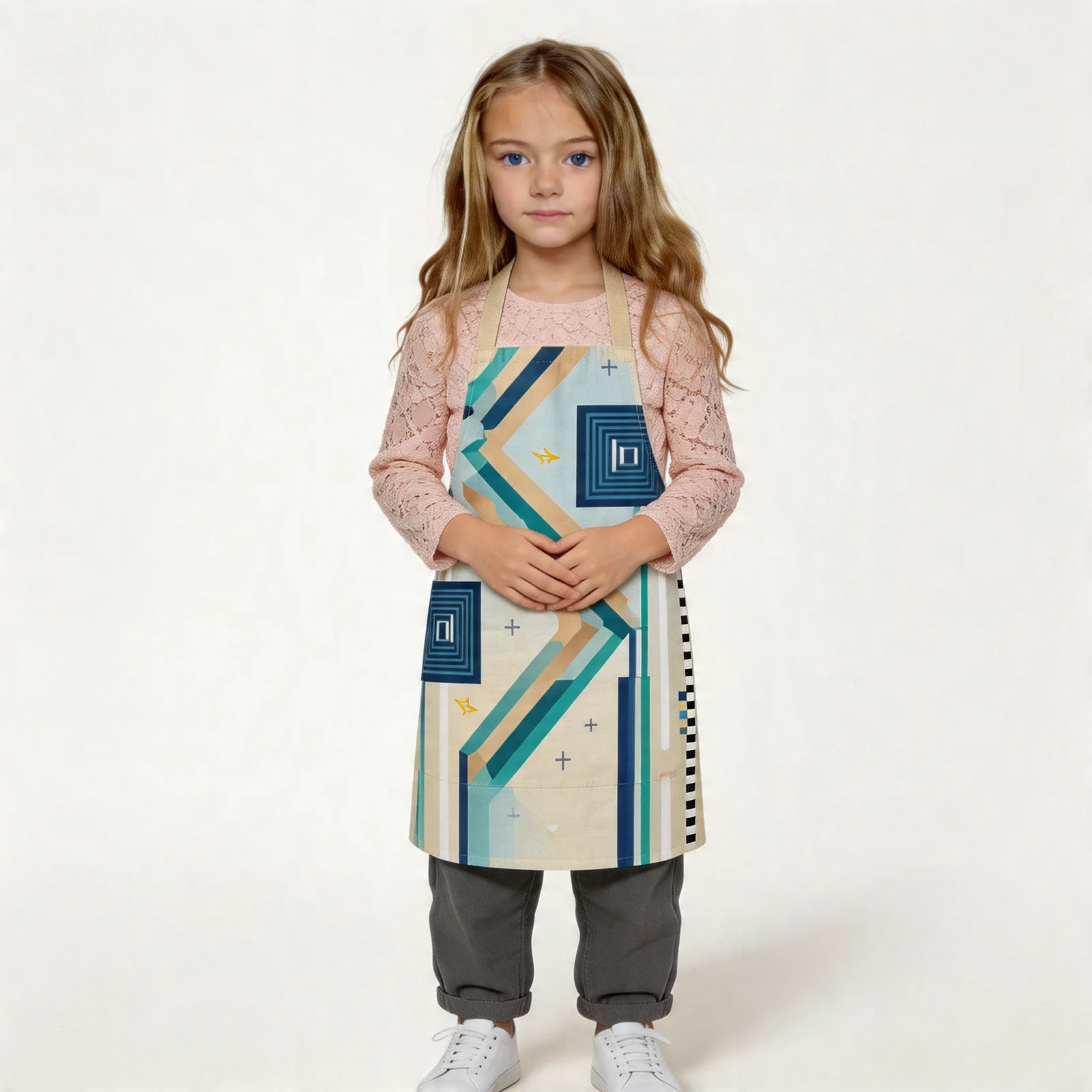 Urban Order Striped Geometry All-Over Print Apron — worn by young model