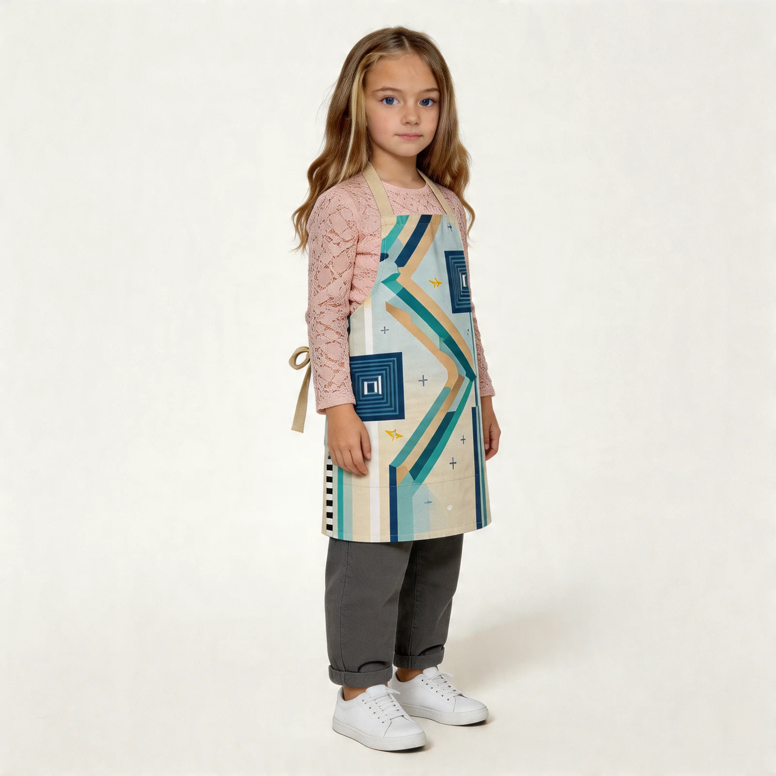 Urban Order Striped Geometry All-Over Print Apron — worn by young model