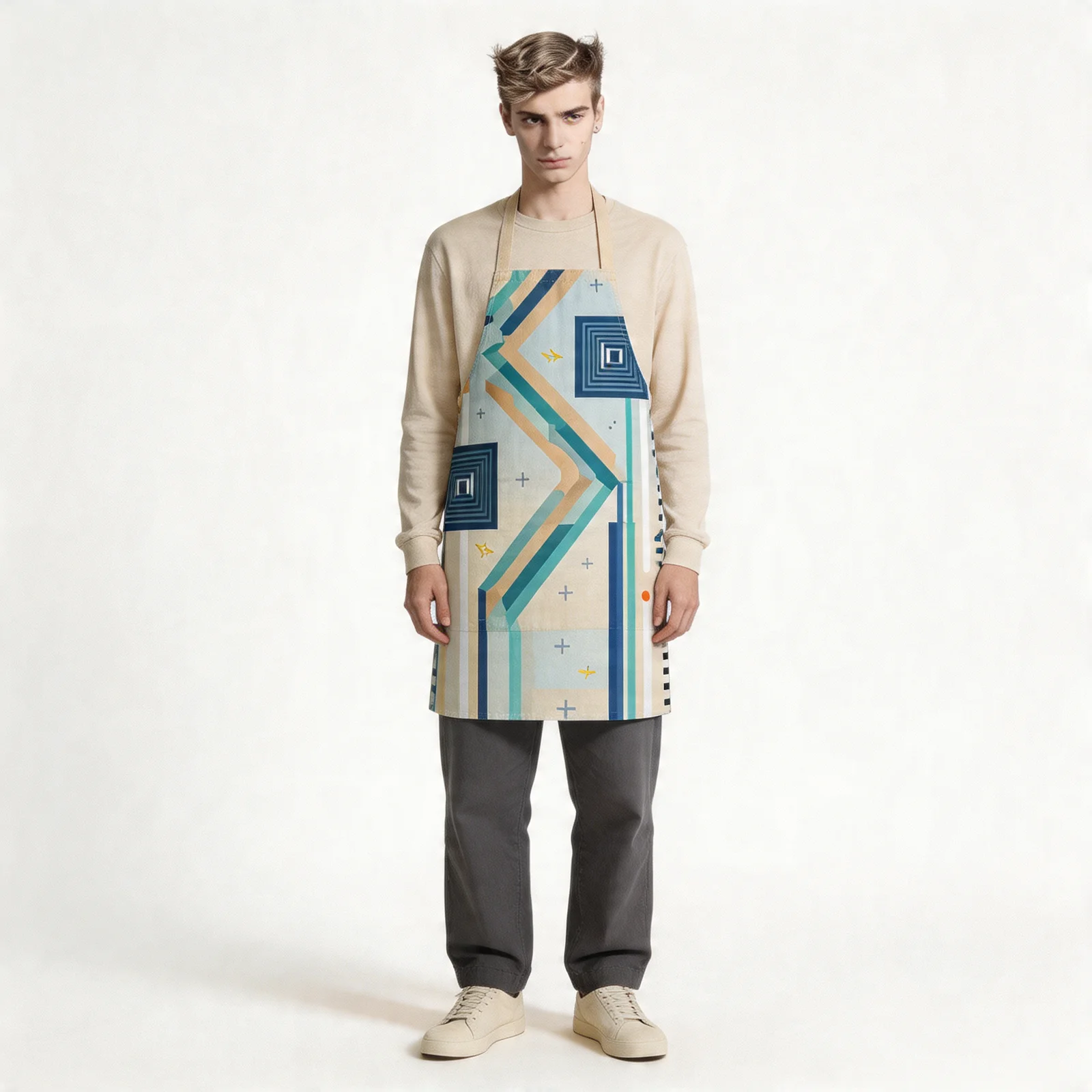 Urban Order Striped Geometry All-Over Print Apron — worn by model