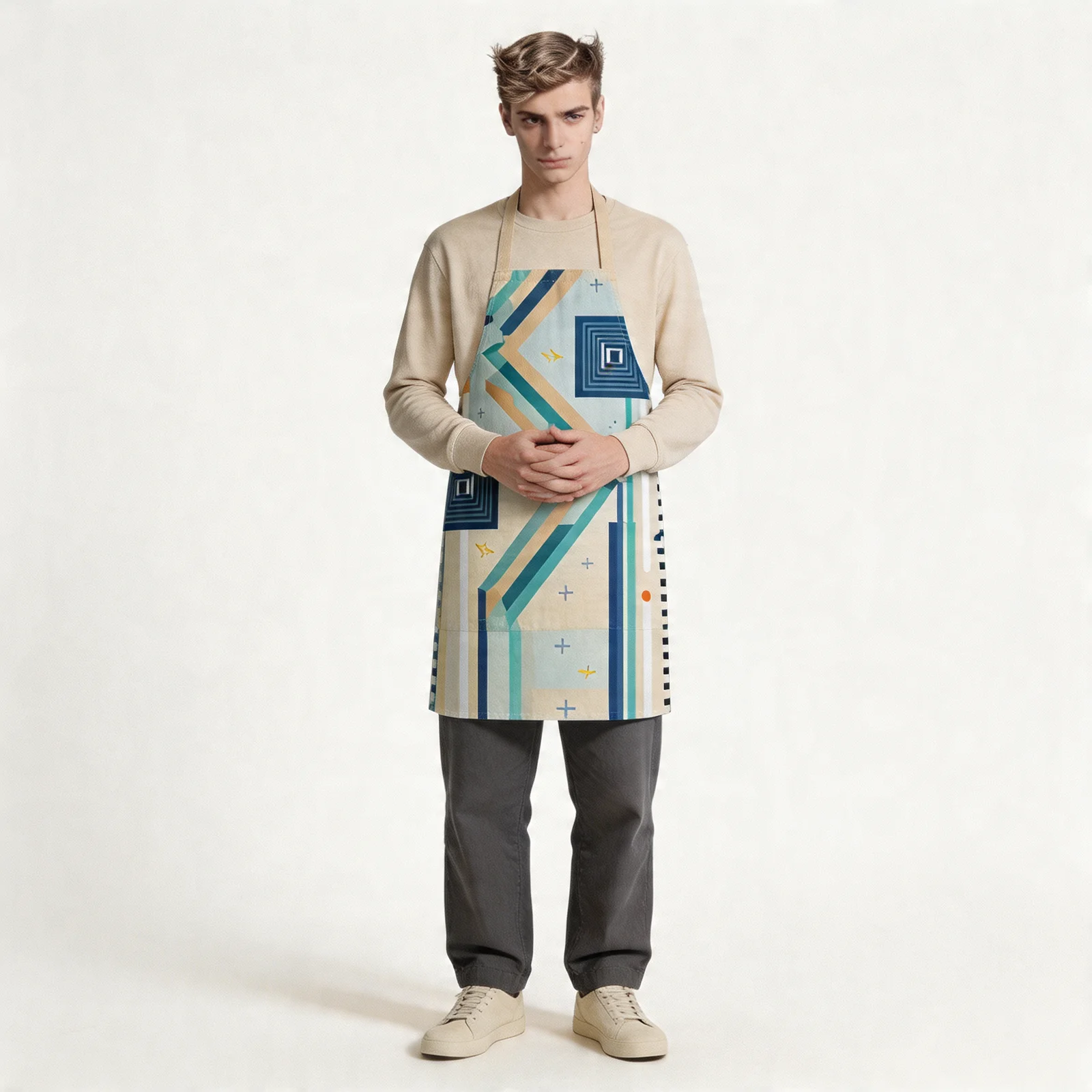 Urban Order Striped Geometry All-Over Print Apron — worn by model