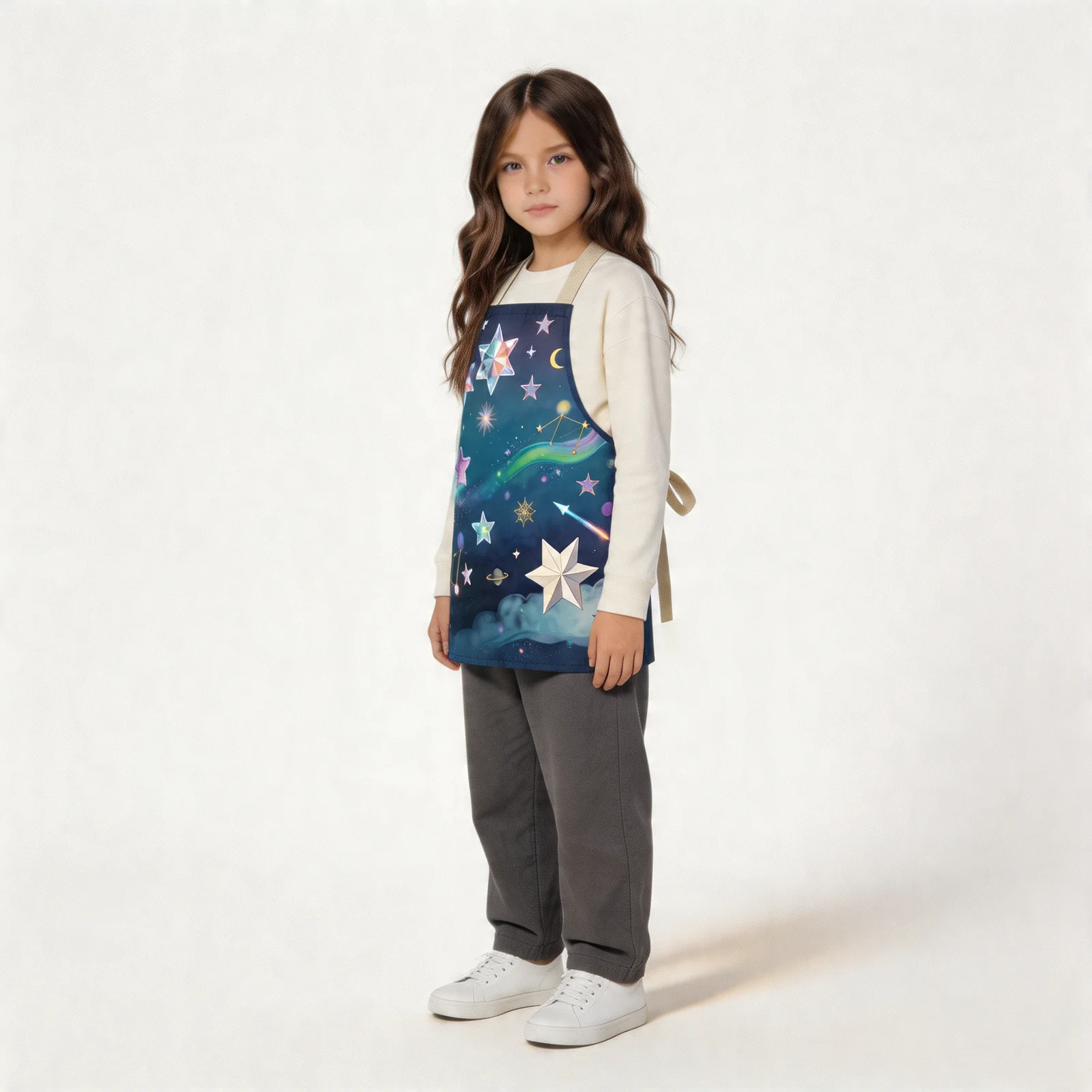Dreamy Starfall Night Sky All-Over Print Apron — worn by young model