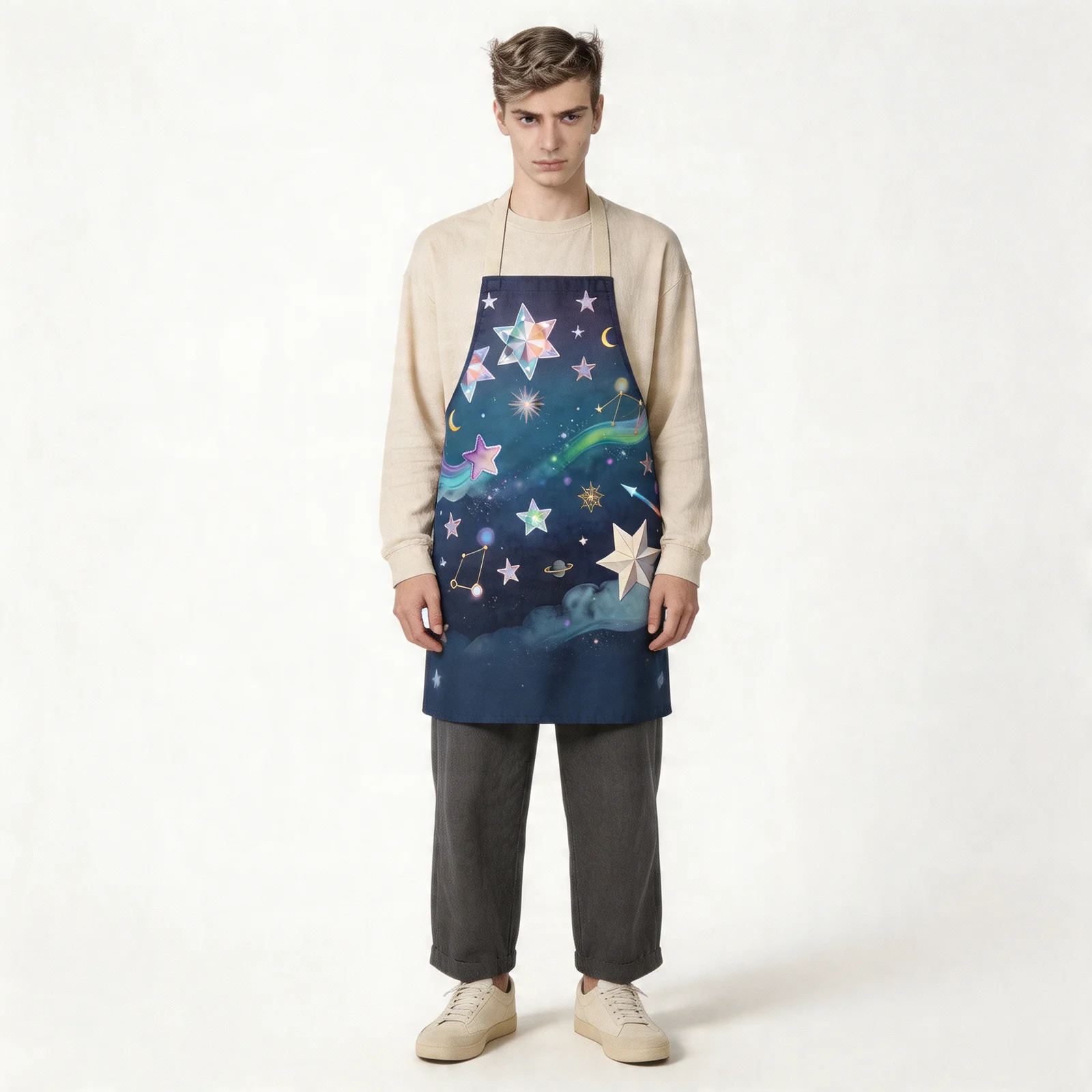 Dreamy Starfall Night Sky All-Over Print Apron — worn by model