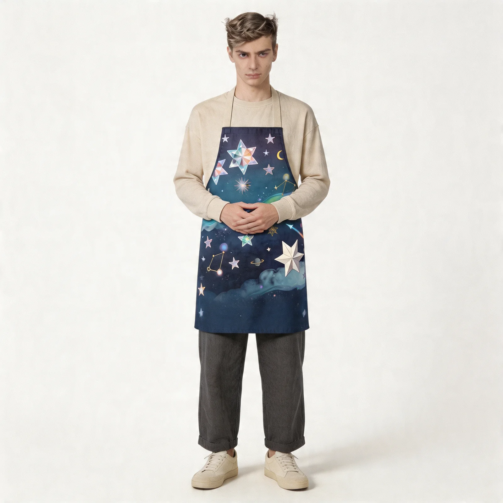 Dreamy Starfall Night Sky All-Over Print Apron — worn by model