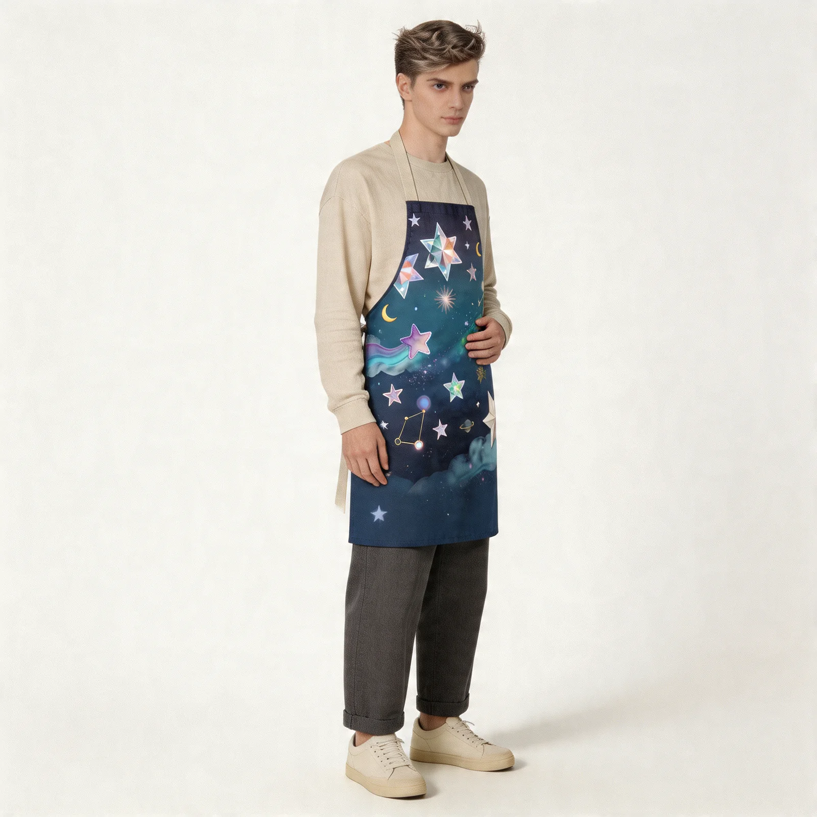 Dreamy Starfall Night Sky All-Over Print Apron — worn by model
